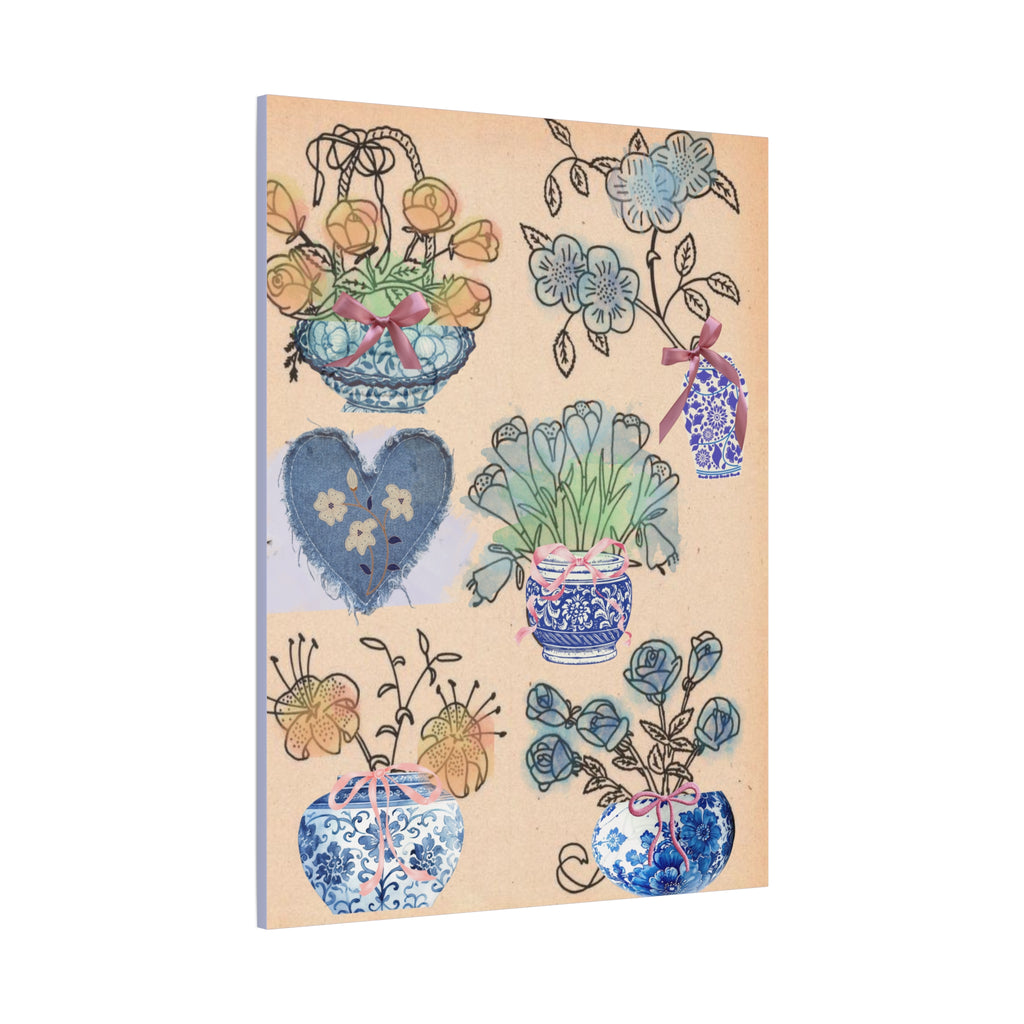 Floral Blue and White Collage Canvas Art "Congratulation, she's a girl!"  — Vintage Style wall decor Female Owned Business