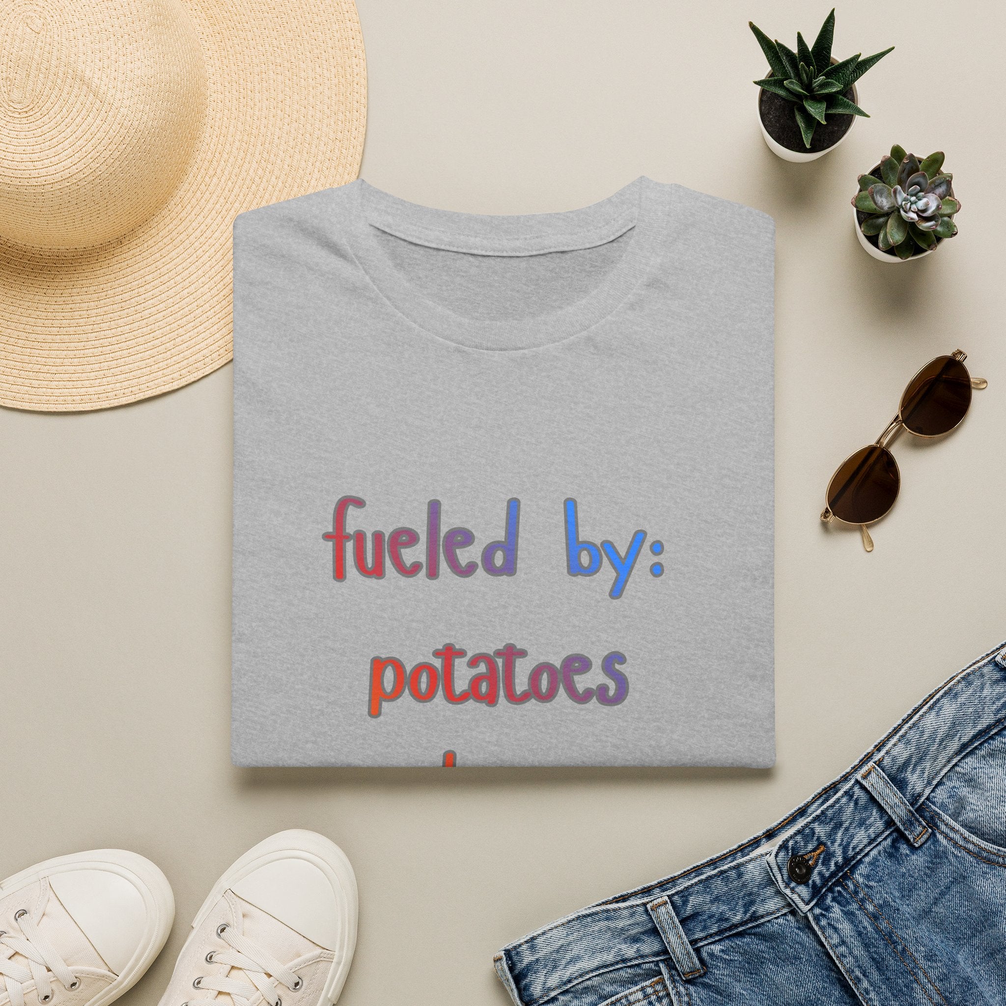 Fueled By: Potatoes Dairy Coffee T-Shirt Shirt for People on the Run who love Cheese :) Gen X WOMAN OWNED BUSINESS