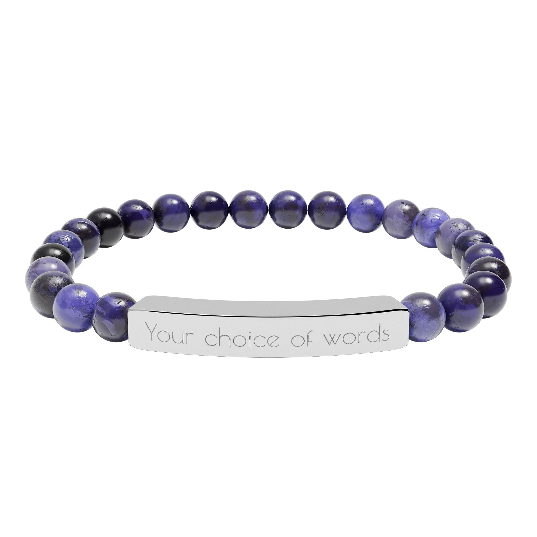 Custom Engravable Natural Stone Bead Bracelet — Personalized Bar Stretch Bracelet - YOU CHOOSE THE WORDS or PHRASE
