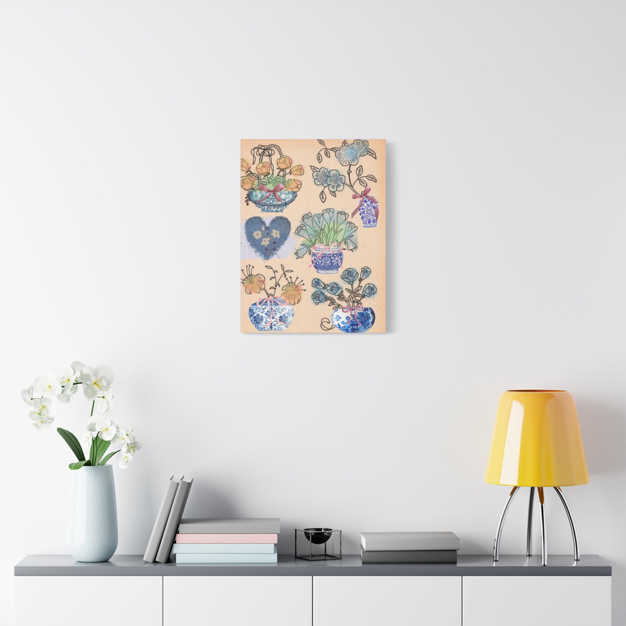Floral Blue and White Collage Canvas Art "Congratulation, she's a girl!"  — Vintage Style wall decor Female Owned Business