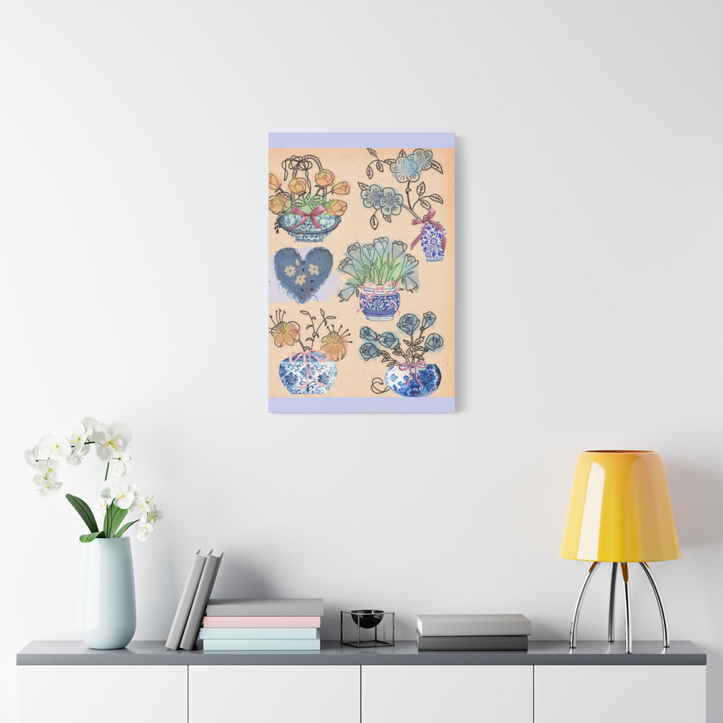 Floral Blue and White Collage Canvas Art "Congratulation, she's a girl!"  — Vintage Style wall decor Female Owned Business