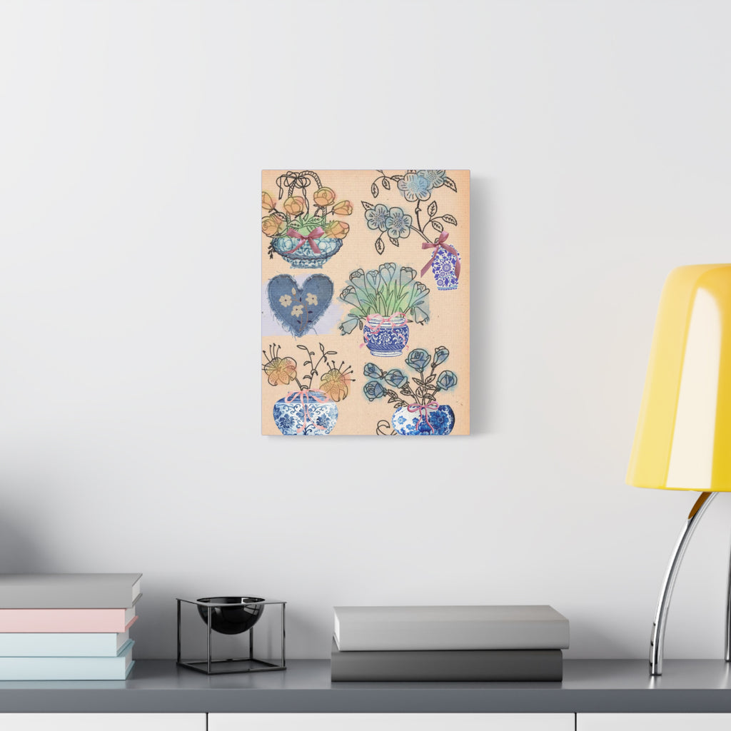 Floral Blue and White Collage Canvas Art "Congratulation, she's a girl!"  — Vintage Style wall decor Female Owned Business