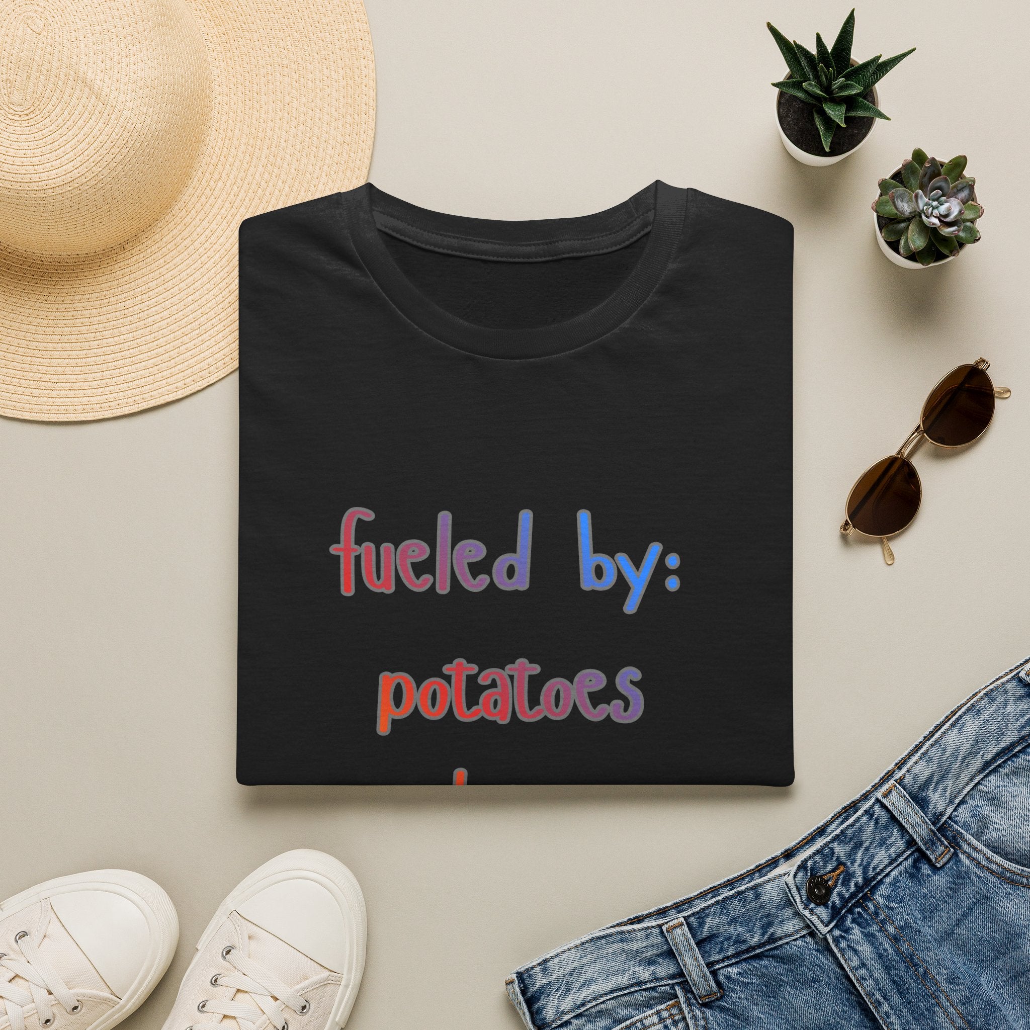 Fueled By: Potatoes Dairy Coffee T-Shirt Shirt for People on the Run who love Cheese :) Gen X WOMAN OWNED BUSINESS