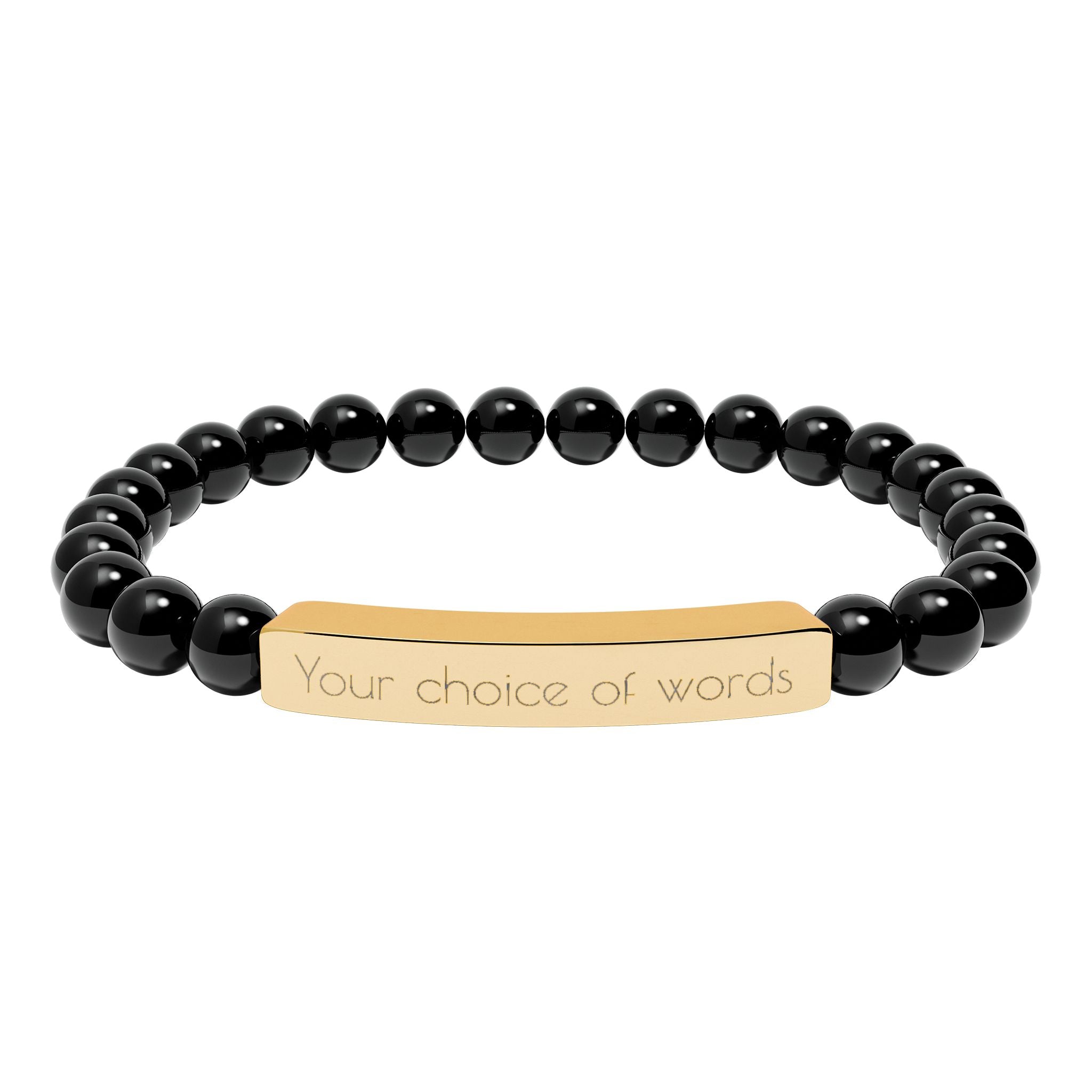 Custom Engravable Natural Stone Bead Bracelet — Personalized Bar Stretch Bracelet - YOU CHOOSE THE WORDS or PHRASE