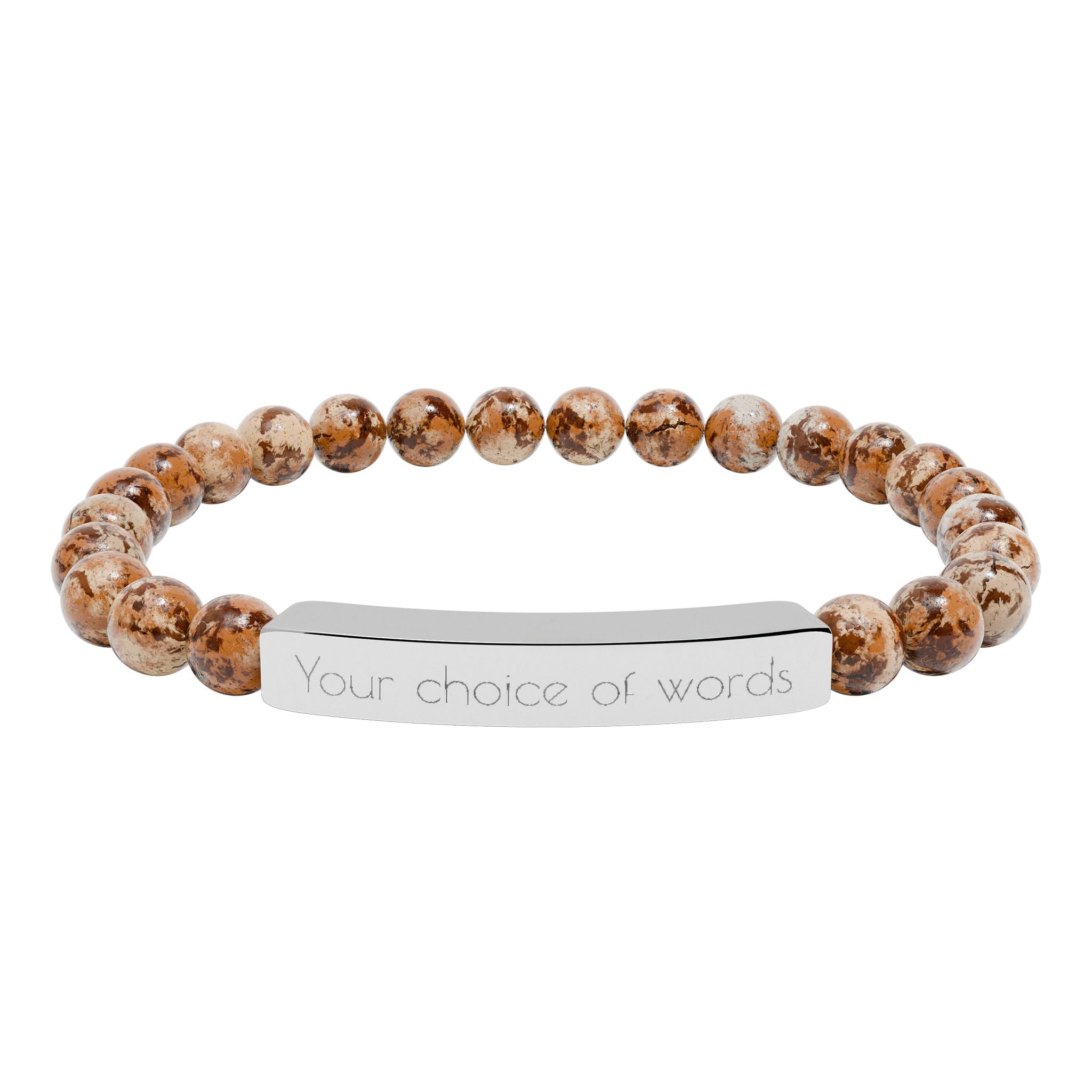 Custom Engravable Natural Stone Bead Bracelet — Personalized Bar Stretch Bracelet - YOU CHOOSE THE WORDS or PHRASE