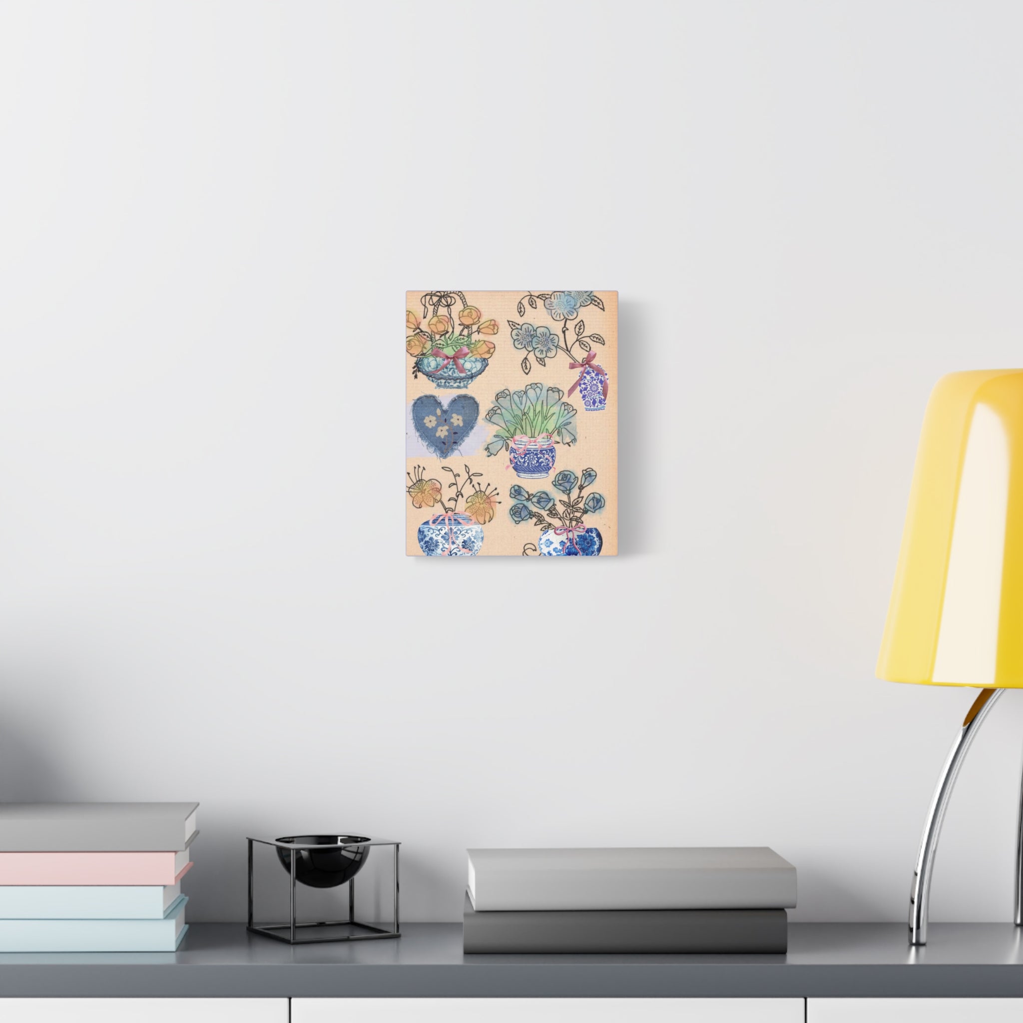 Floral Blue and White Collage Canvas Art "Congratulation, she's a girl!"  — Vintage Style wall decor Female Owned Business