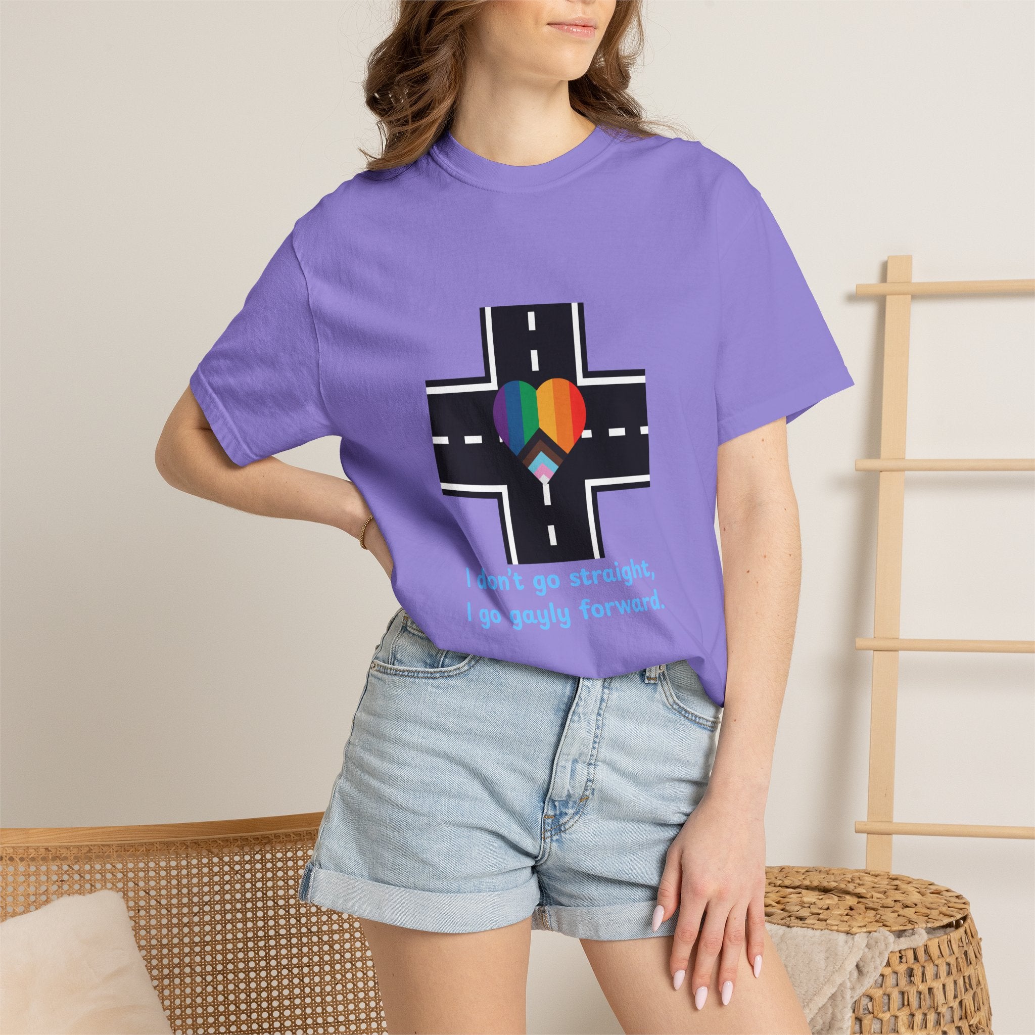 T-shirt in a Rainbow of Colors "I don't go straight, I go gayly forward" LGBTQ+ Pride Gay Lesbian Bisexual shirt WOMAN OWNED BUSINESS