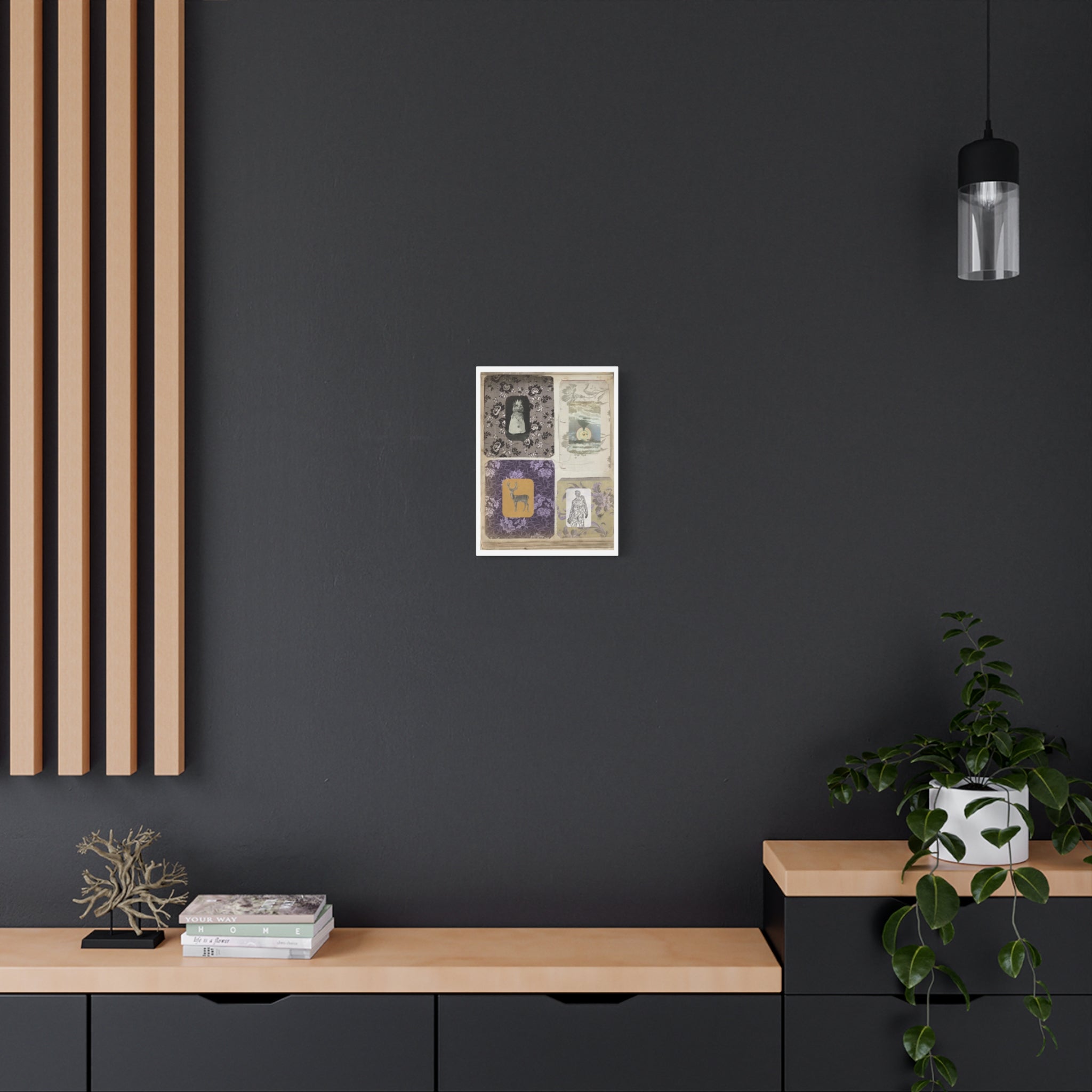 Vintage Collage Matte Canvas Print — Family Album I - Archival Ephemeral Dark & Haunted Art with Vintage Fabrics Cats Deer Magic Myth Fables Folklore vibes