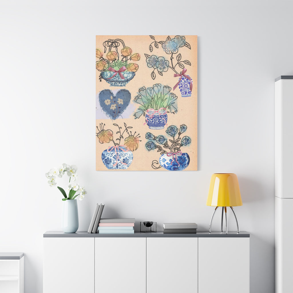 Floral Blue and White Collage Canvas Art "Congratulation, she's a girl!"  — Vintage Style wall decor Female Owned Business