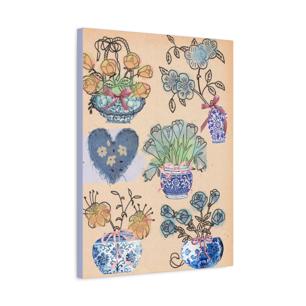 Floral Blue and White Collage Canvas Art "Congratulation, she's a girl!"  — Vintage Style wall decor Female Owned Business