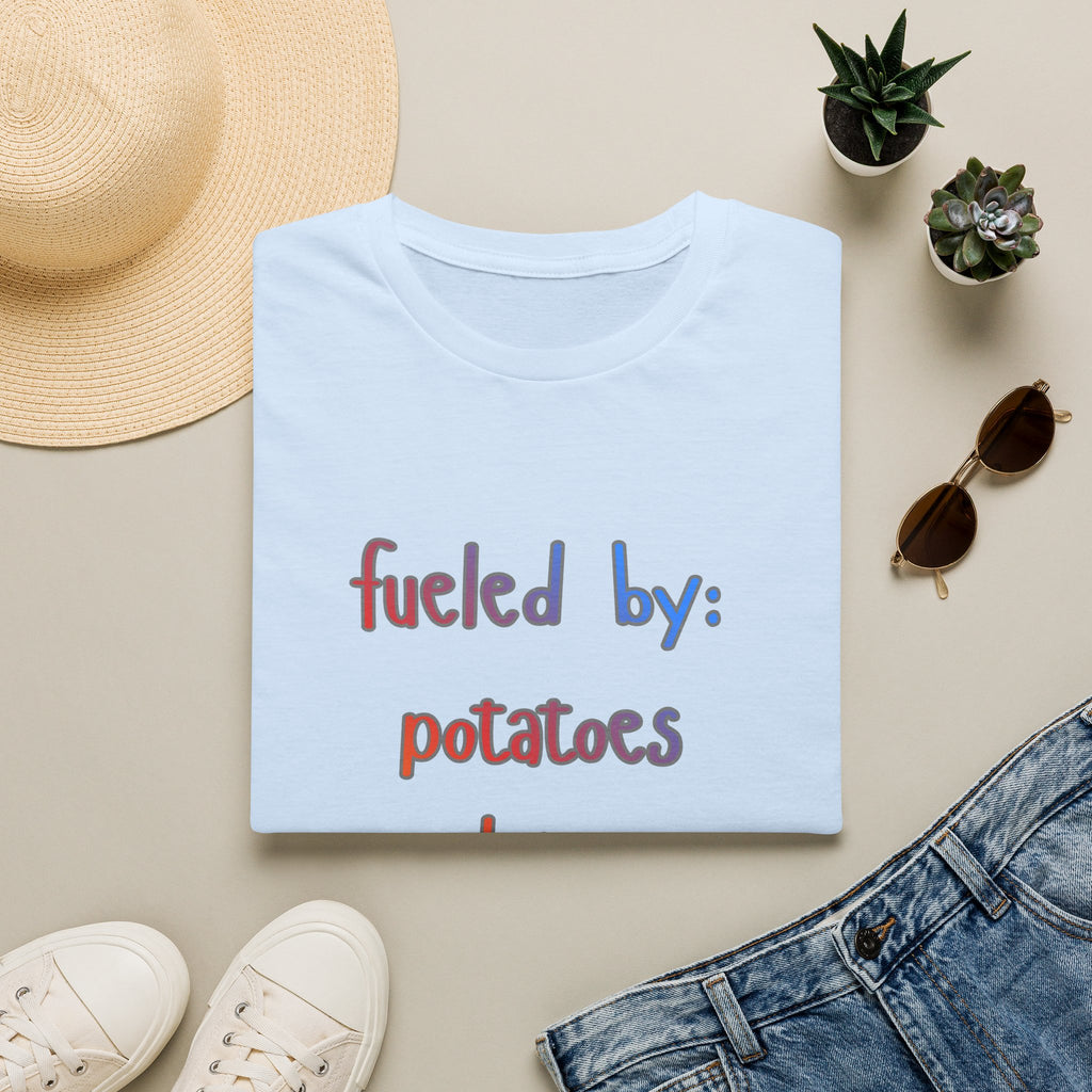 Fueled By: Potatoes Dairy Coffee T-Shirt Shirt for People on the Run who love Cheese :) Gen X WOMAN OWNED BUSINESS