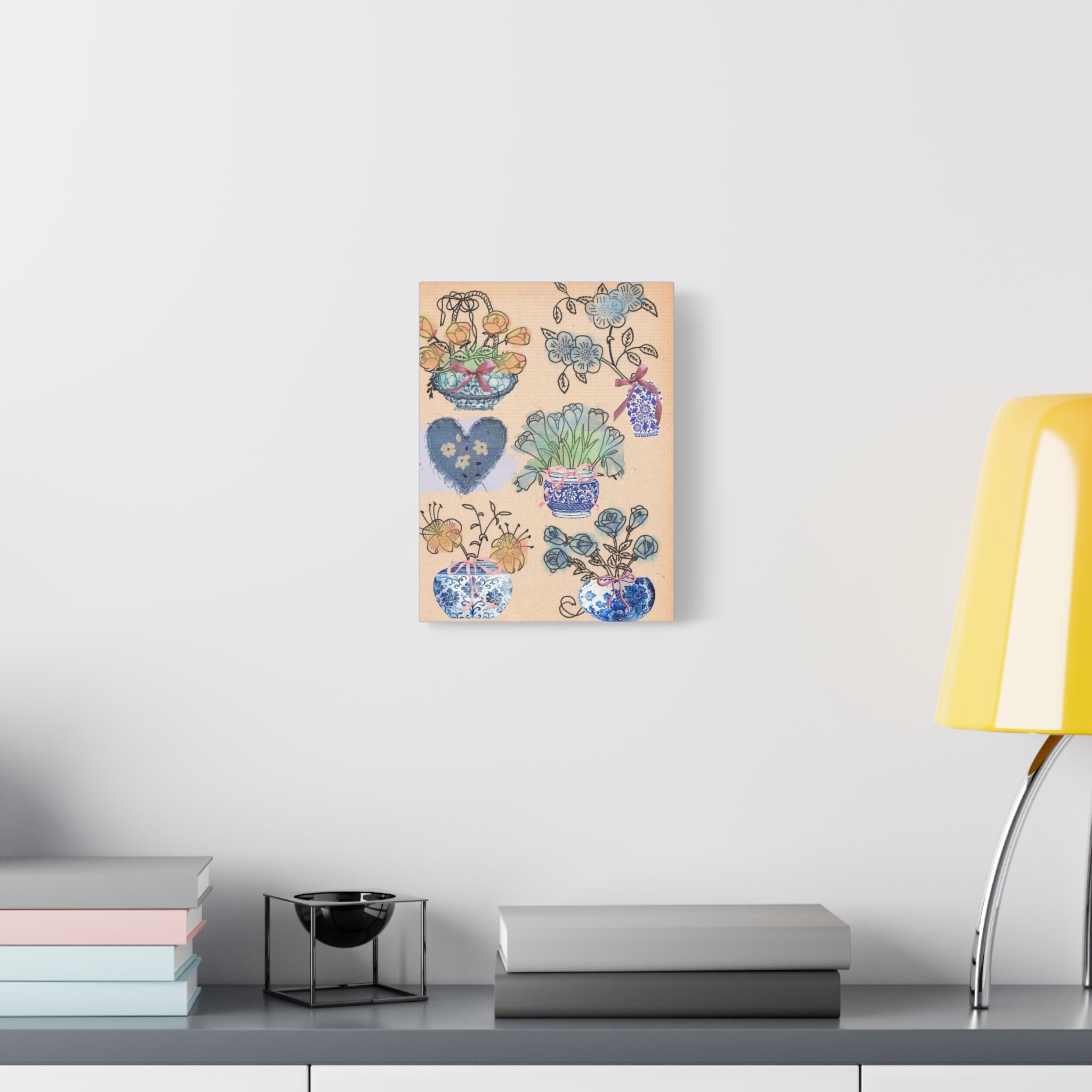 Floral Blue and White Collage Canvas Art "Congratulation, she's a girl!"  — Vintage Style wall decor Female Owned Business