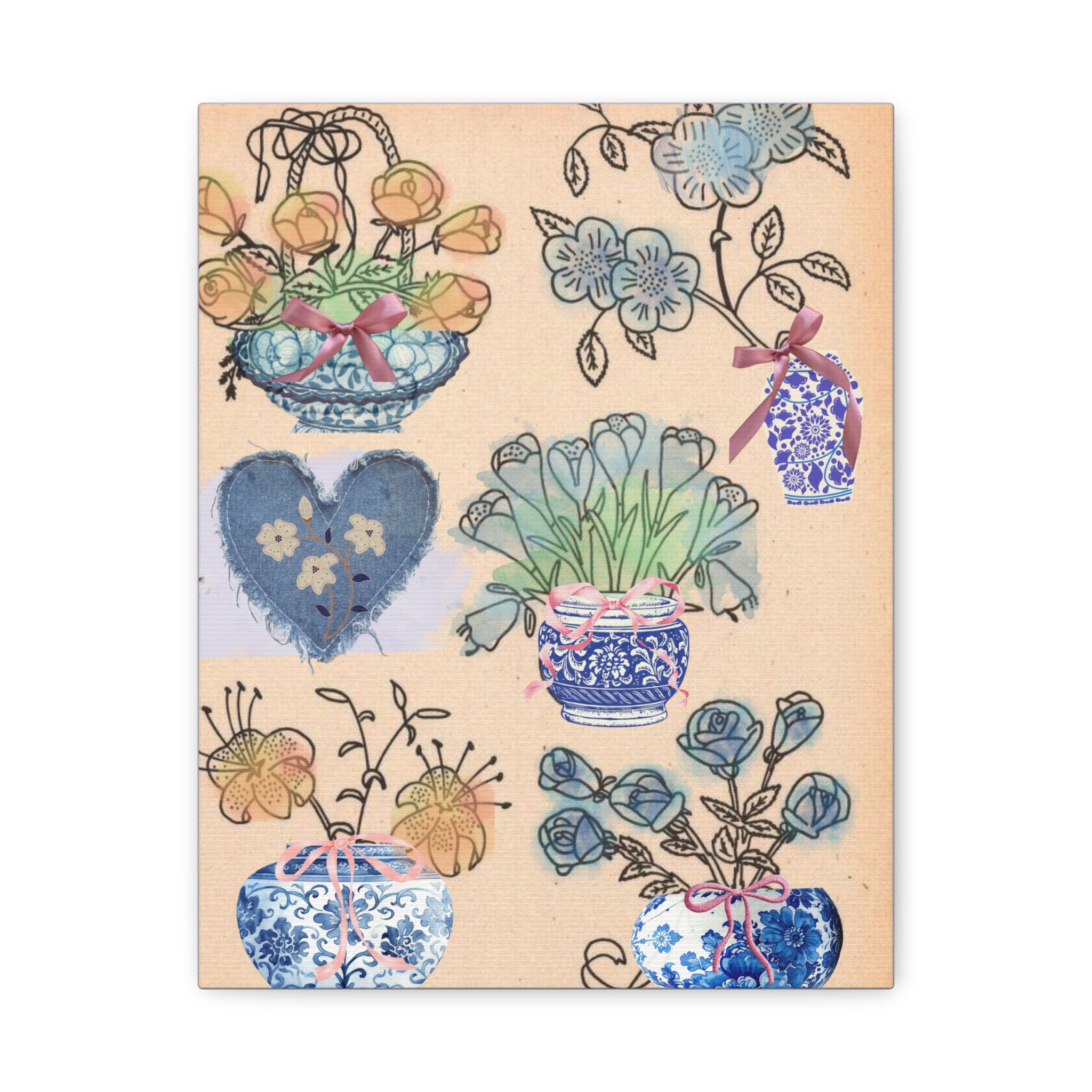 Floral Blue and White Collage Canvas Art "Congratulation, she's a girl!"  — Vintage Style wall decor Female Owned Business