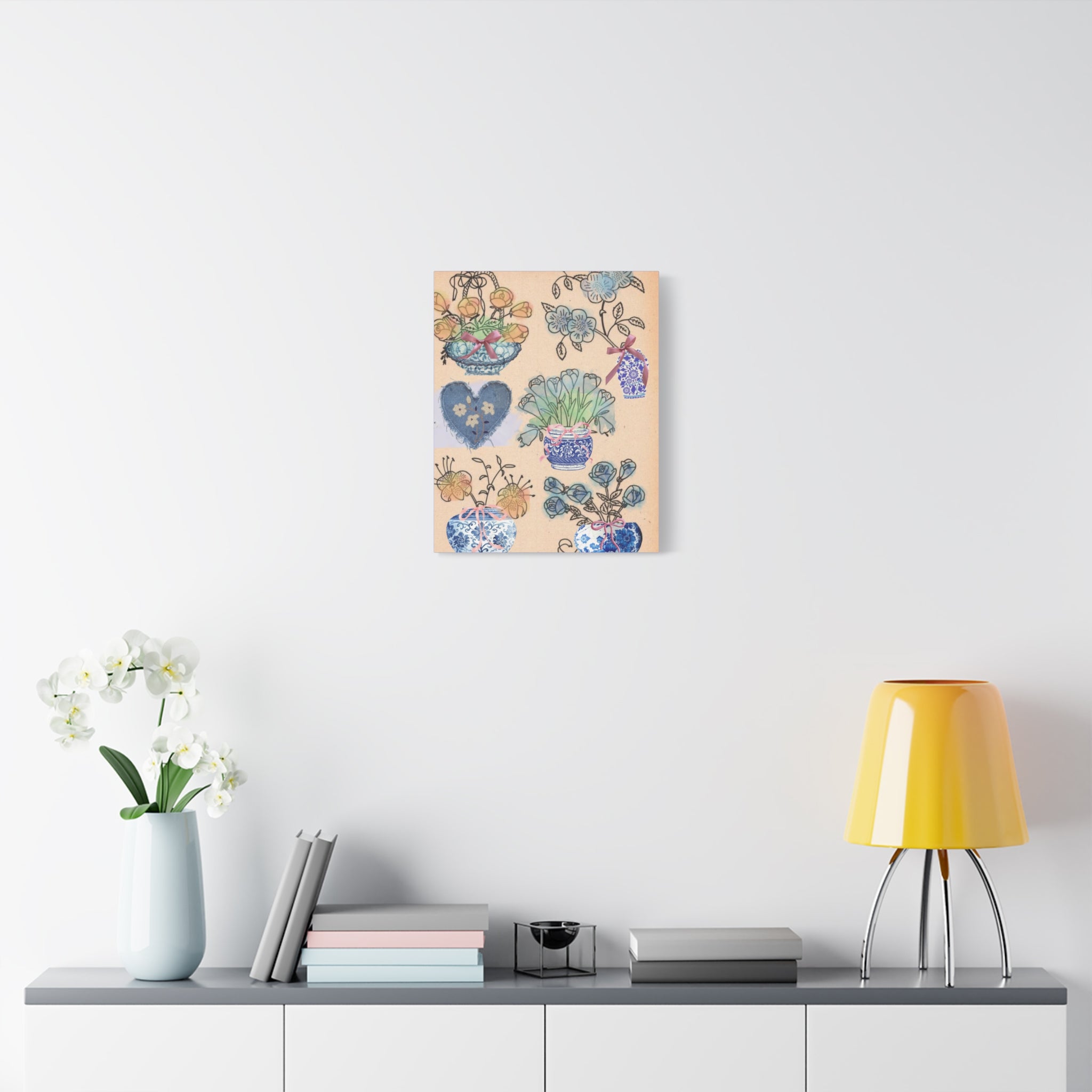 Floral Blue and White Collage Canvas Art "Congratulation, she's a girl!"  — Vintage Style wall decor Female Owned Business