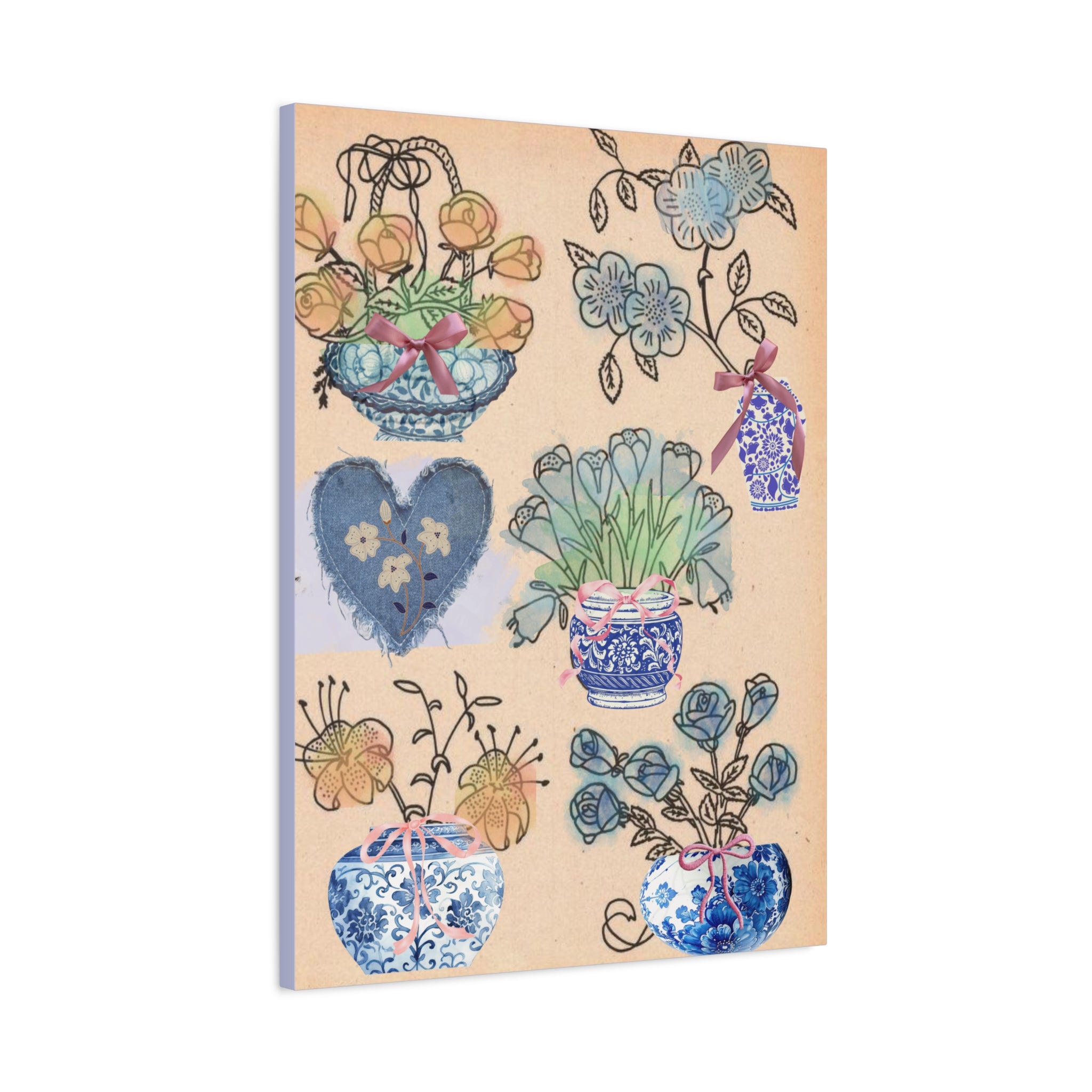 Floral Blue and White Collage Canvas Art "Congratulation, she's a girl!"  — Vintage Style wall decor Female Owned Business