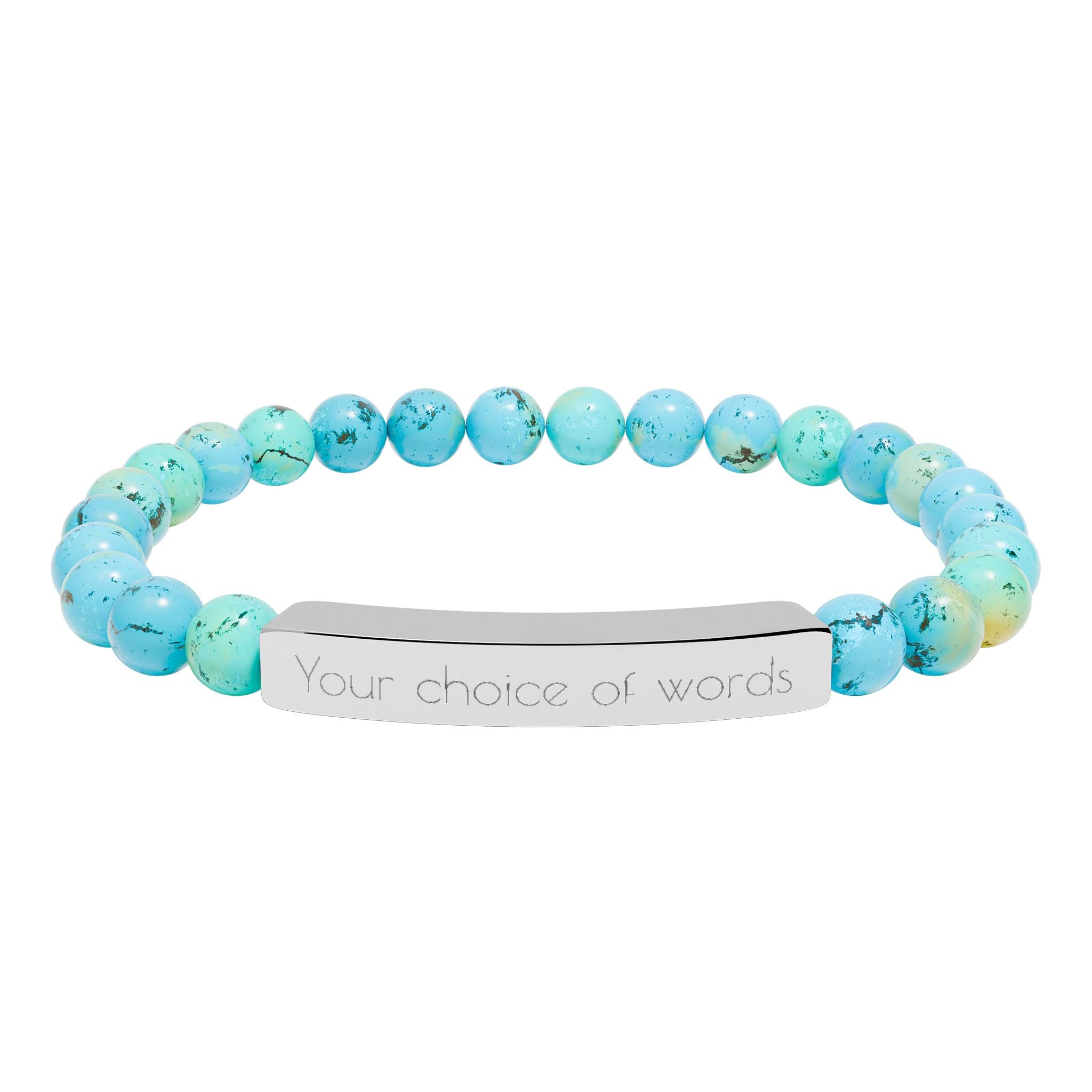 Custom Engravable Natural Stone Bead Bracelet — Personalized Bar Stretch Bracelet - YOU CHOOSE THE WORDS or PHRASE