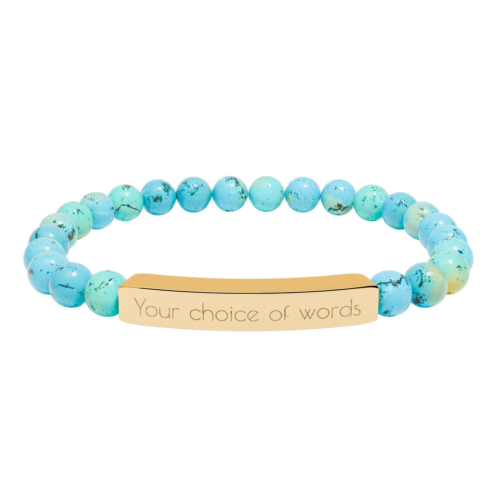 Custom Engravable Natural Stone Bead Bracelet — Personalized Bar Stretch Bracelet - YOU CHOOSE THE WORDS or PHRASE