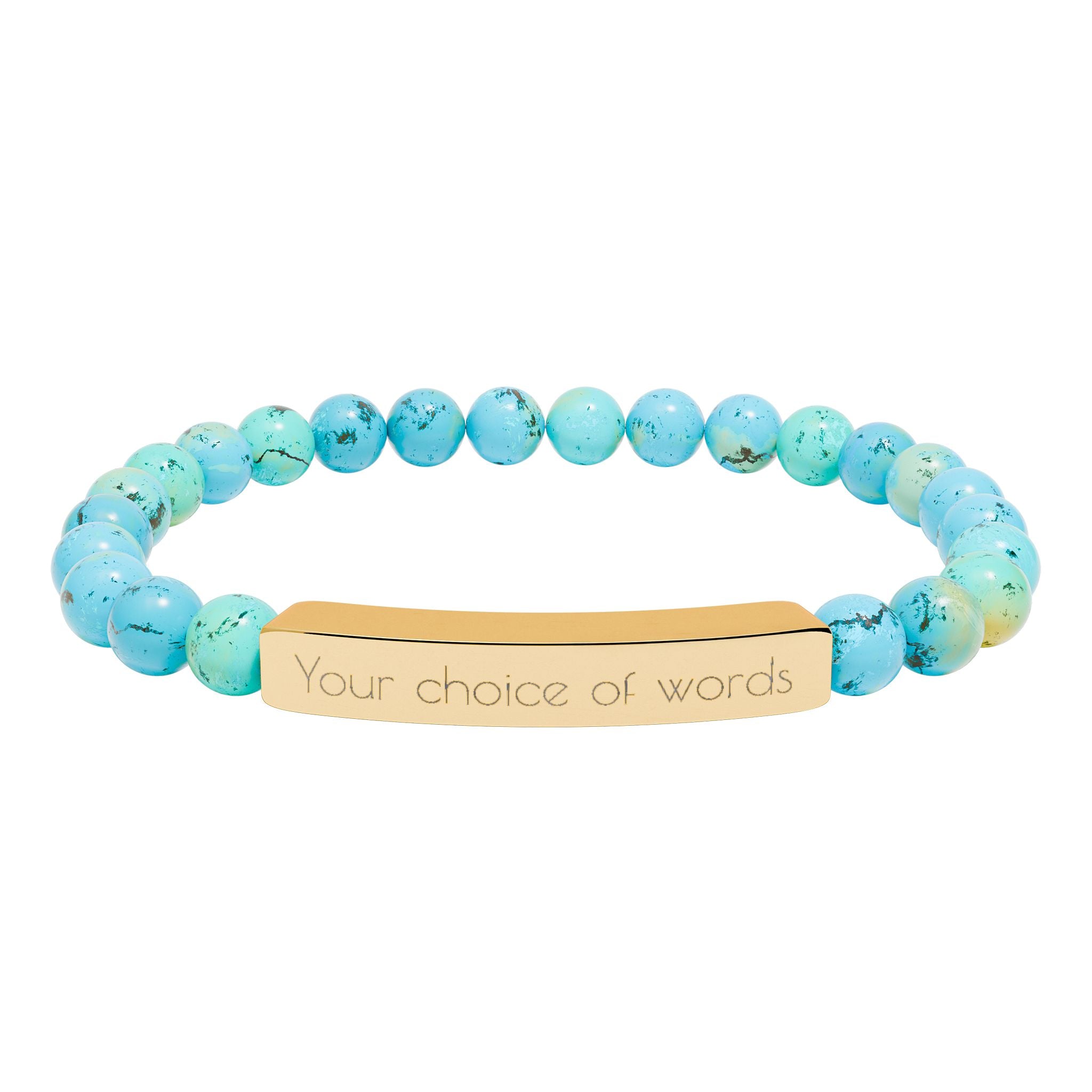 Custom Engravable Natural Stone Bead Bracelet — Personalized Bar Stretch Bracelet - YOU CHOOSE THE WORDS or PHRASE