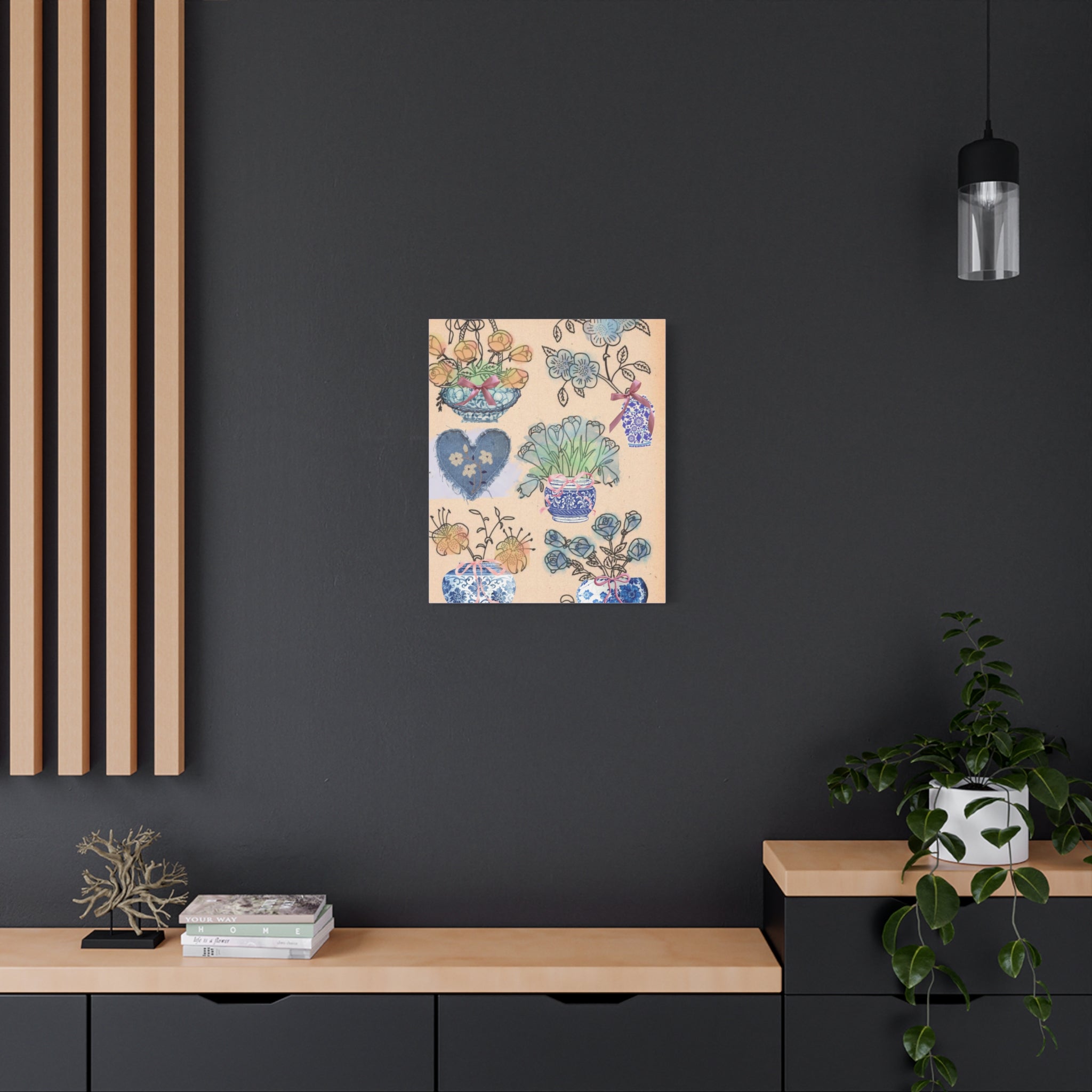 Floral Blue and White Collage Canvas Art "Congratulation, she's a girl!"  — Vintage Style wall decor Female Owned Business
