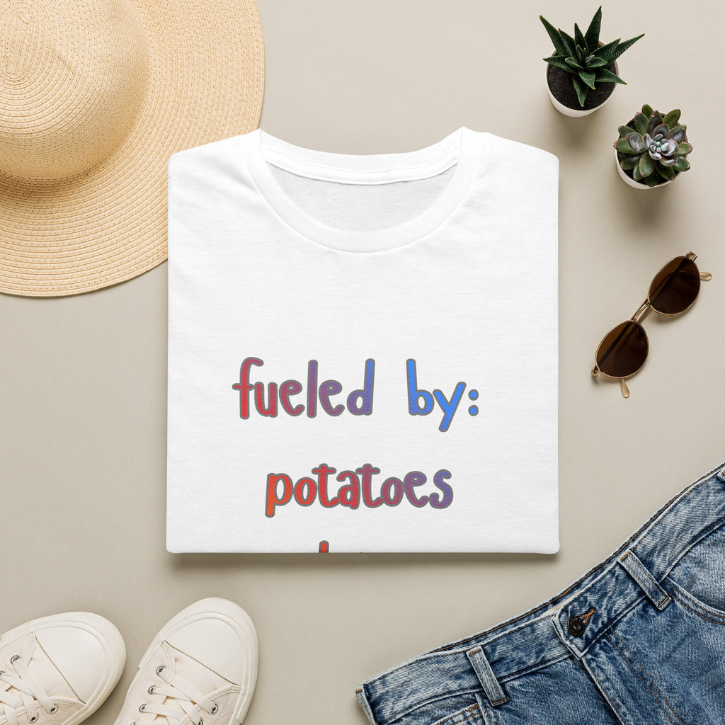 Fueled By: Potatoes Dairy Coffee T-Shirt Shirt for People on the Run who love Cheese :) Gen X WOMAN OWNED BUSINESS