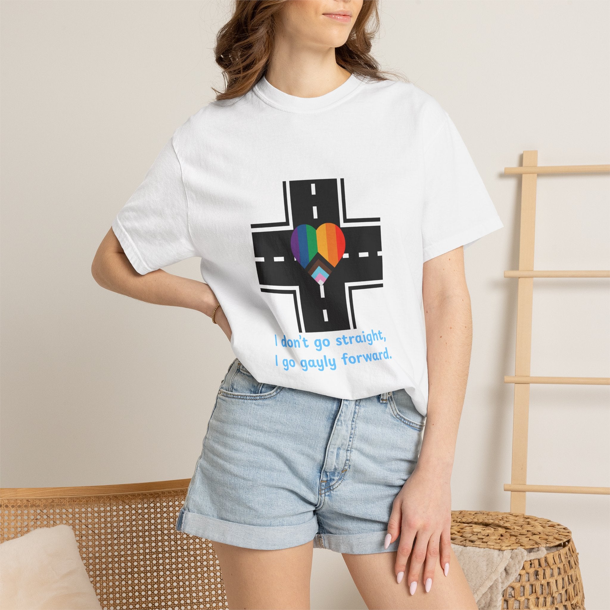 T-shirt in a Rainbow of Colors "I don't go straight, I go gayly forward" LGBTQ+ Pride Gay Lesbian Bisexual shirt WOMAN OWNED BUSINESS