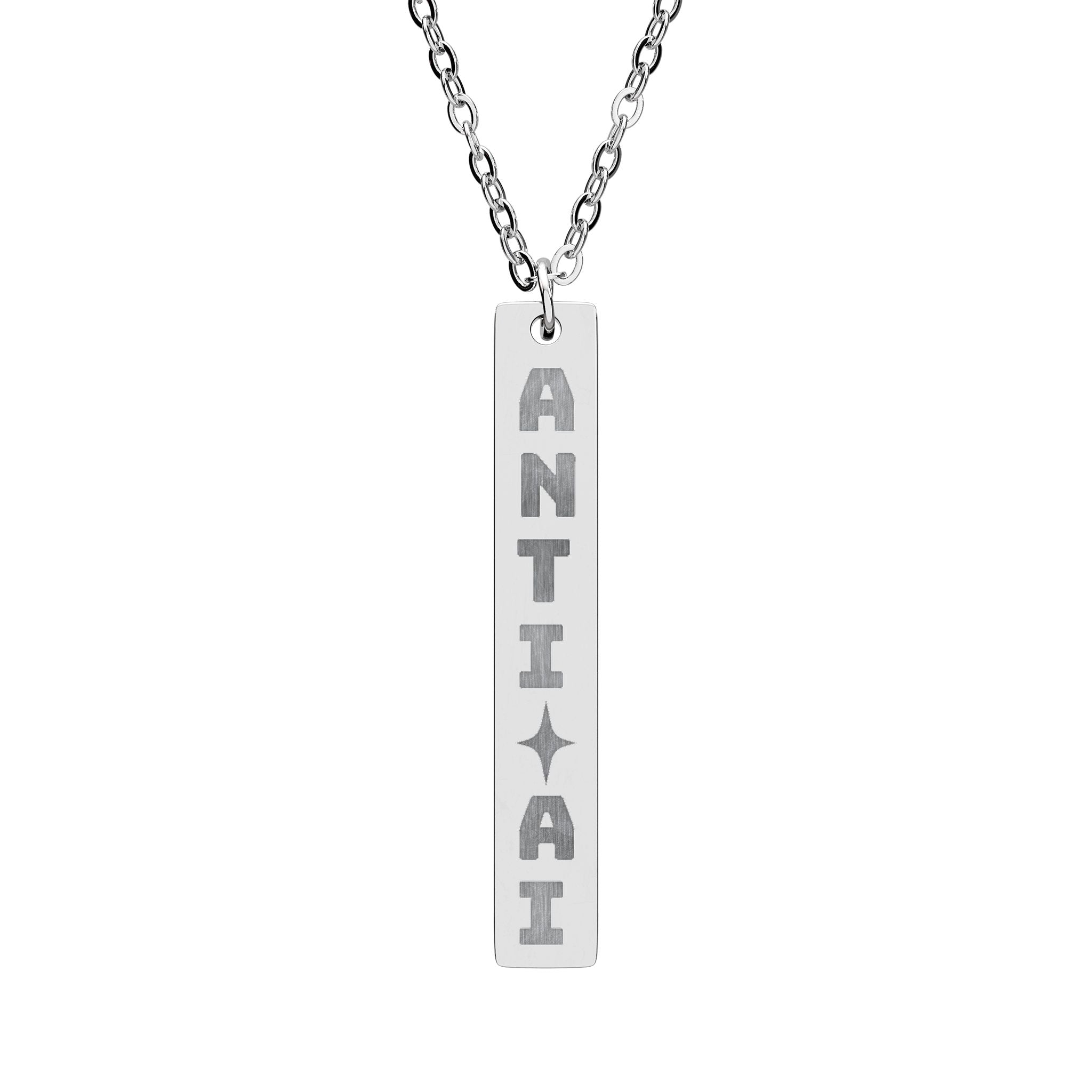 ANTI AI Engraved Vertical Bar Statement Necklace with Vertical Design 1" pendant with small star