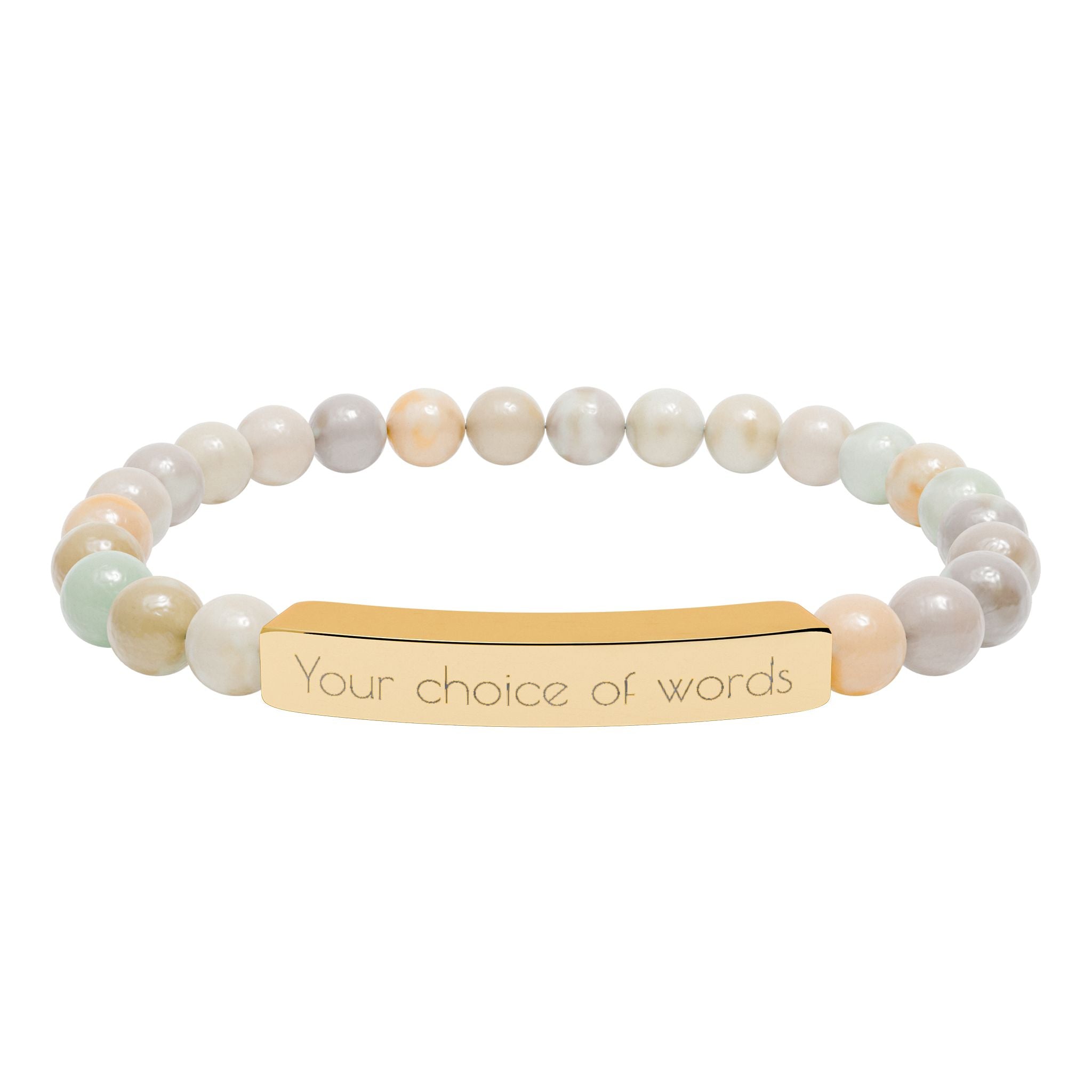 Custom Engravable Natural Stone Bead Bracelet — Personalized Bar Stretch Bracelet - YOU CHOOSE THE WORDS or PHRASE