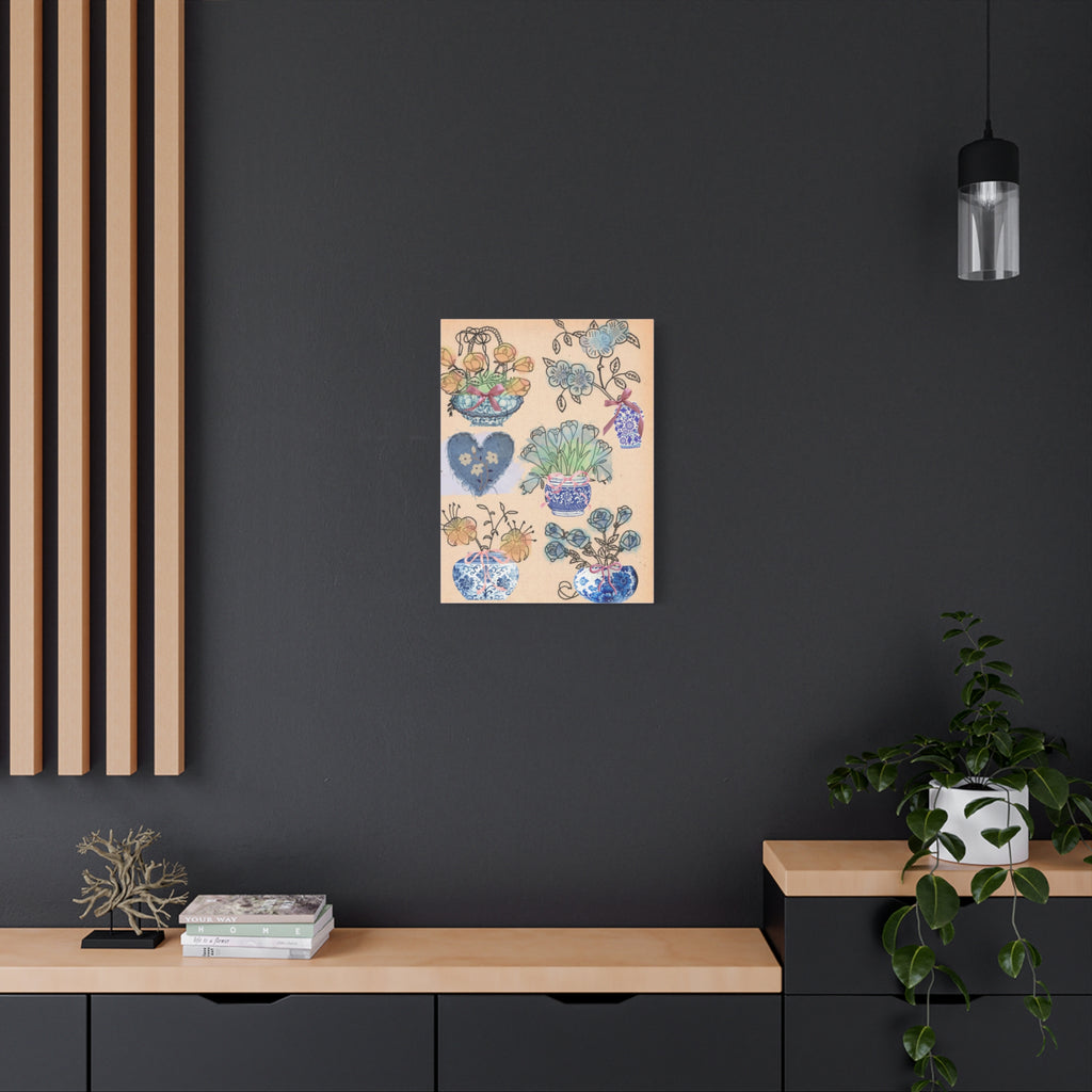 Floral Blue and White Collage Canvas Art "Congratulation, she's a girl!"  — Vintage Style wall decor Female Owned Business