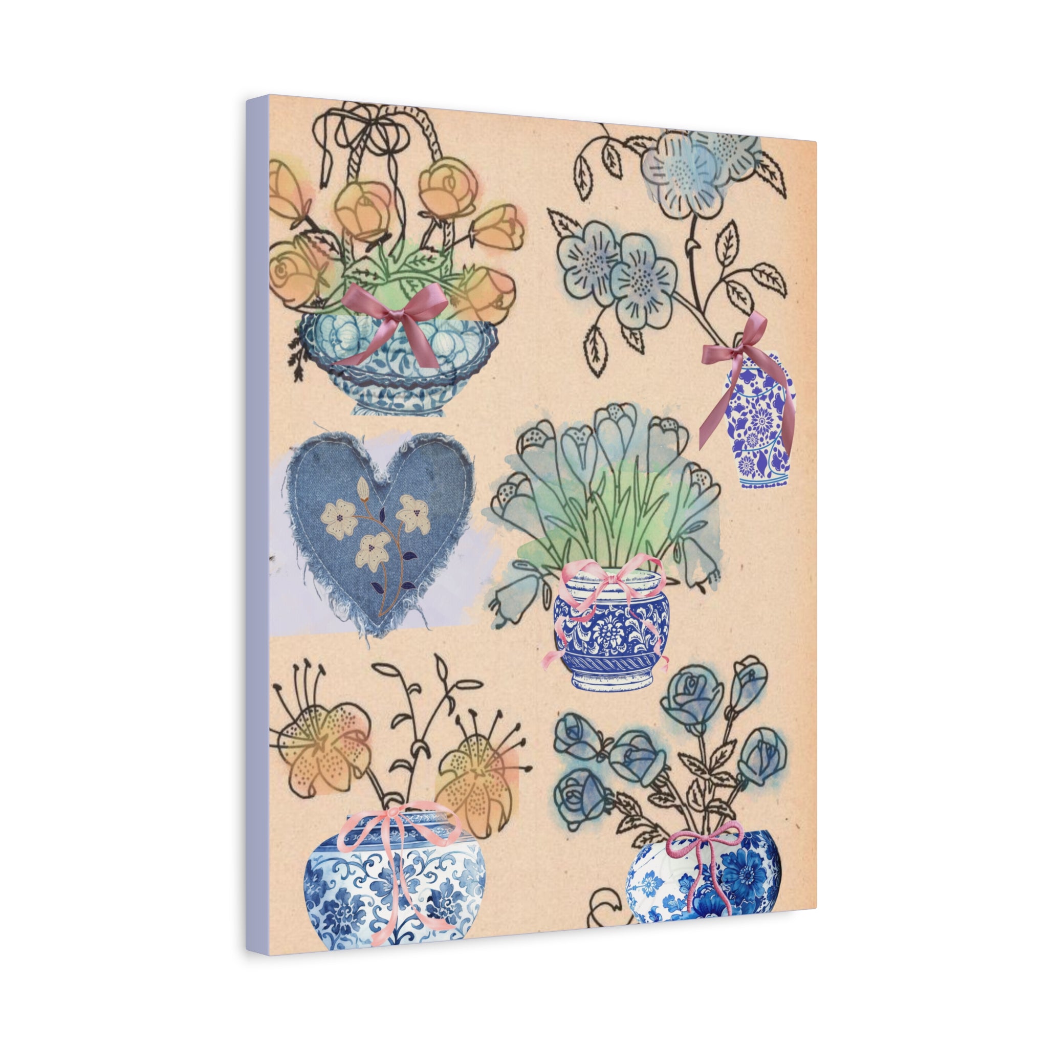 Floral Blue and White Collage Canvas Art "Congratulation, she's a girl!"  — Vintage Style wall decor Female Owned Business