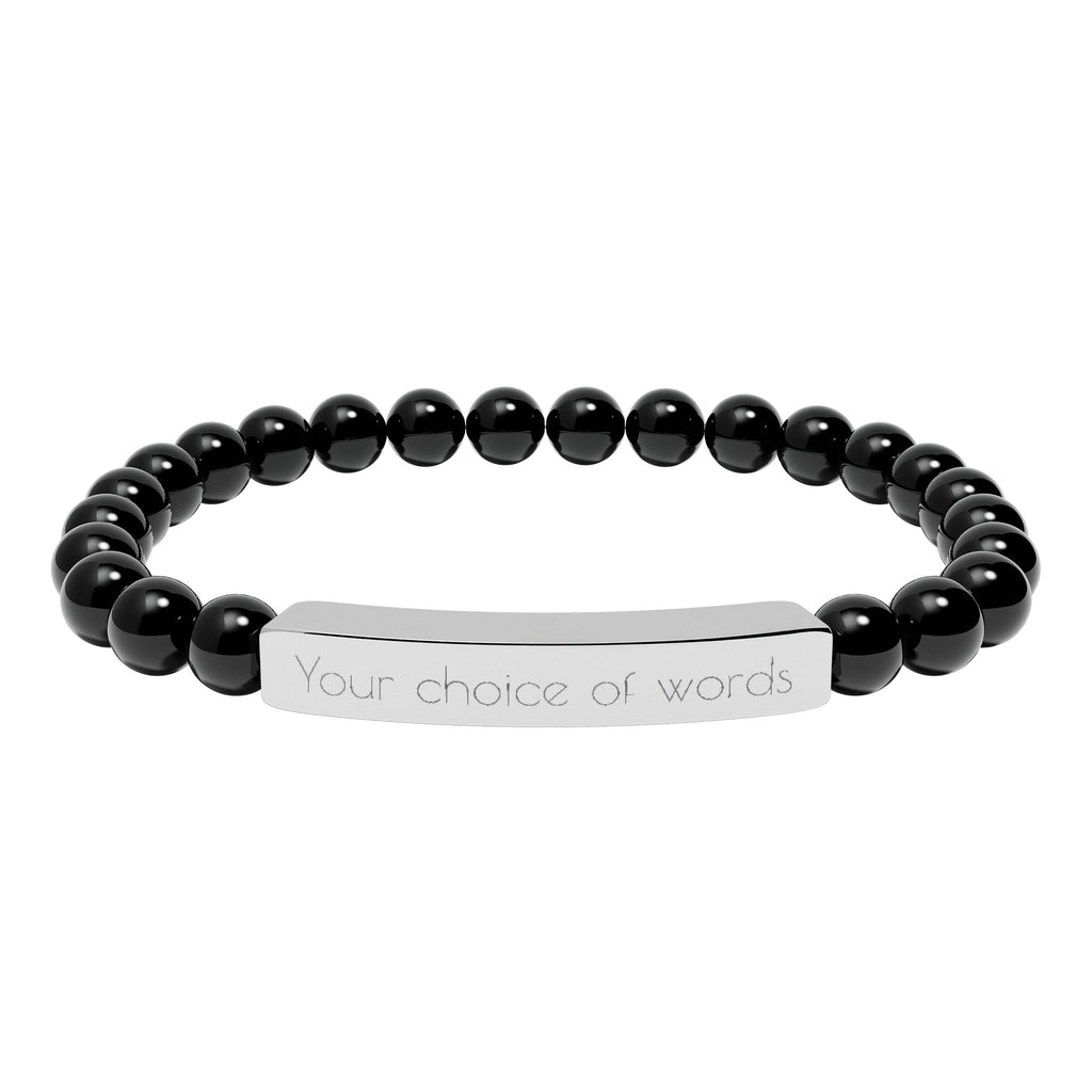 Custom Engravable Natural Stone Bead Bracelet — Personalized Bar Stretch Bracelet - YOU CHOOSE THE WORDS or PHRASE