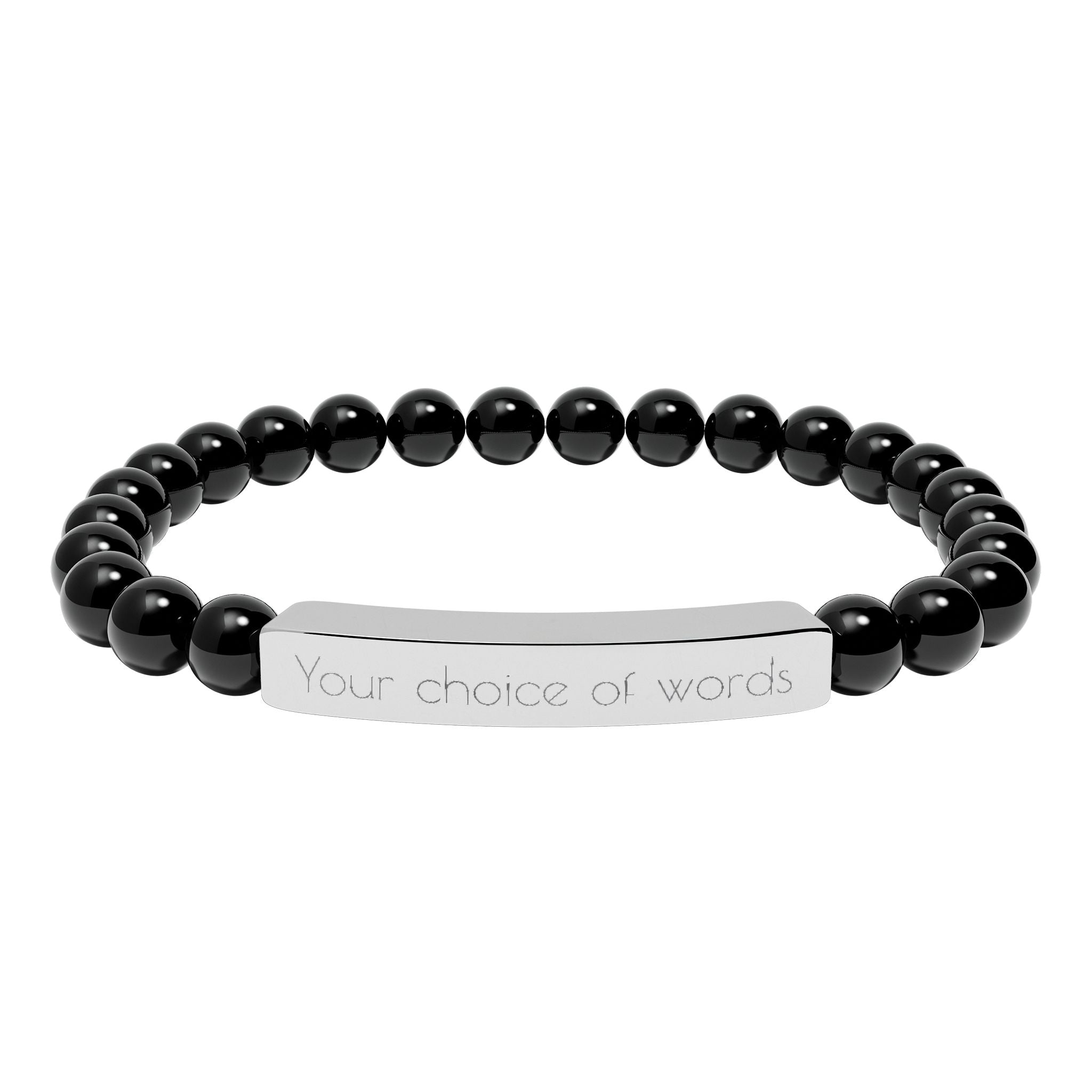 Custom Engravable Natural Stone Bead Bracelet — Personalized Bar Stretch Bracelet - YOU CHOOSE THE WORDS or PHRASE
