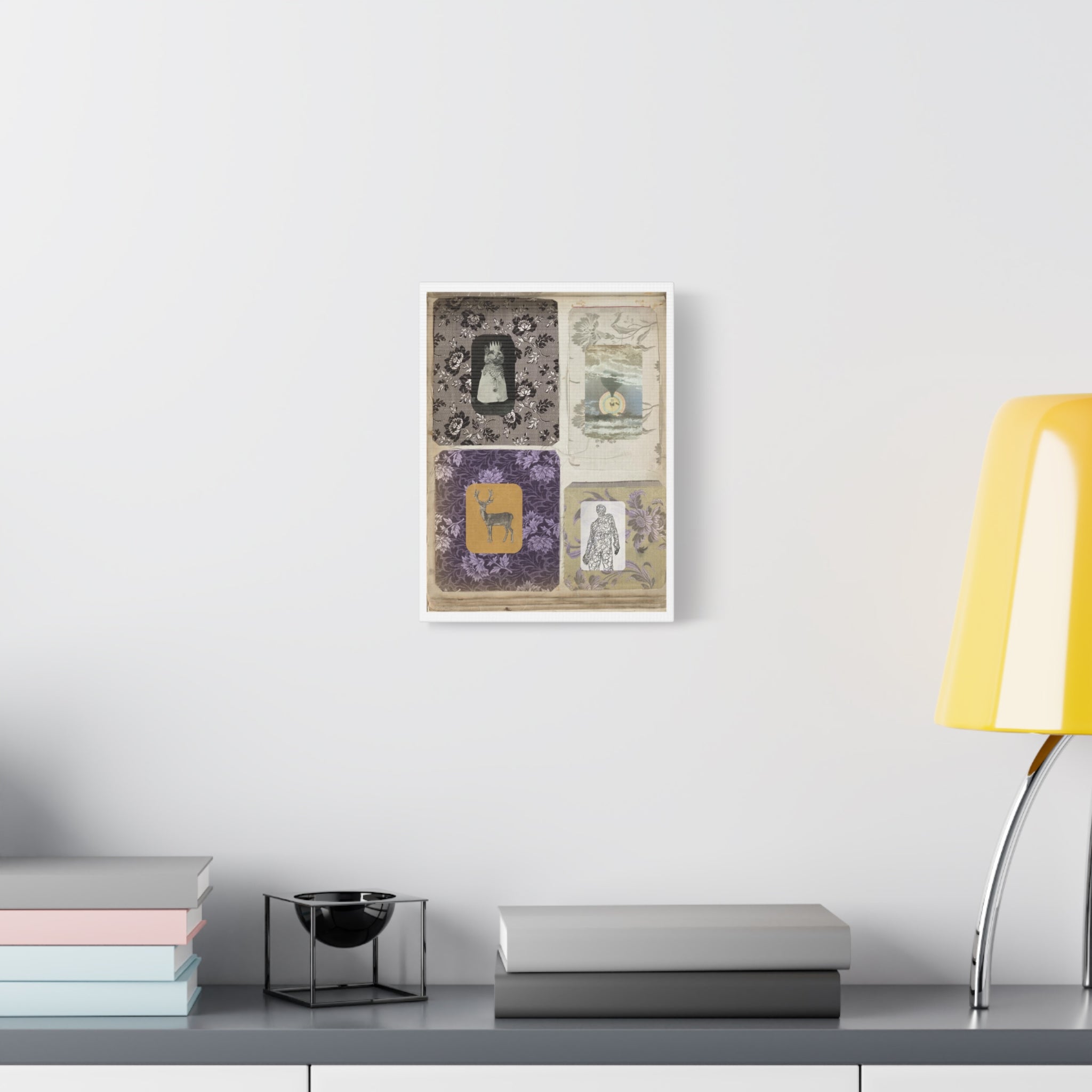 Vintage Collage Matte Canvas Print — Family Album I - Archival Ephemeral Dark & Haunted Art with Vintage Fabrics Cats Deer Magic Myth Fables Folklore vibes