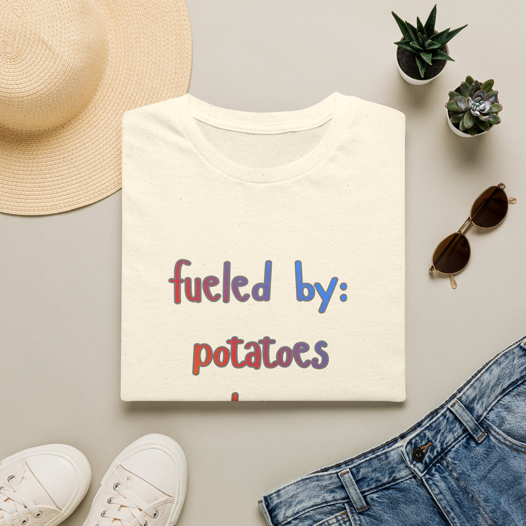 Fueled By: Potatoes Dairy Coffee T-Shirt Shirt for People on the Run who love Cheese :) Gen X WOMAN OWNED BUSINESS