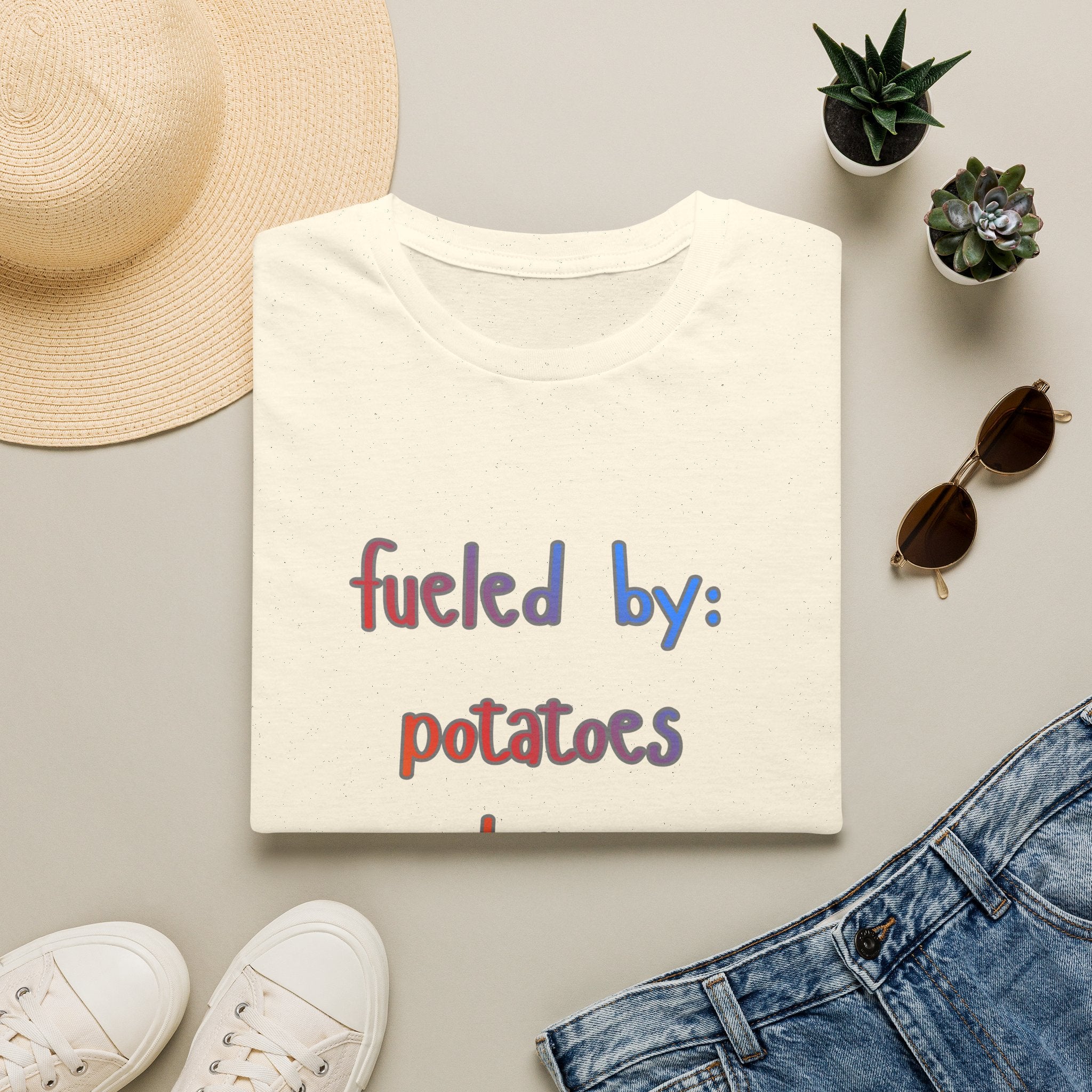Fueled By: Potatoes Dairy Coffee T-Shirt Shirt for People on the Run who love Cheese :) Gen X WOMAN OWNED BUSINESS