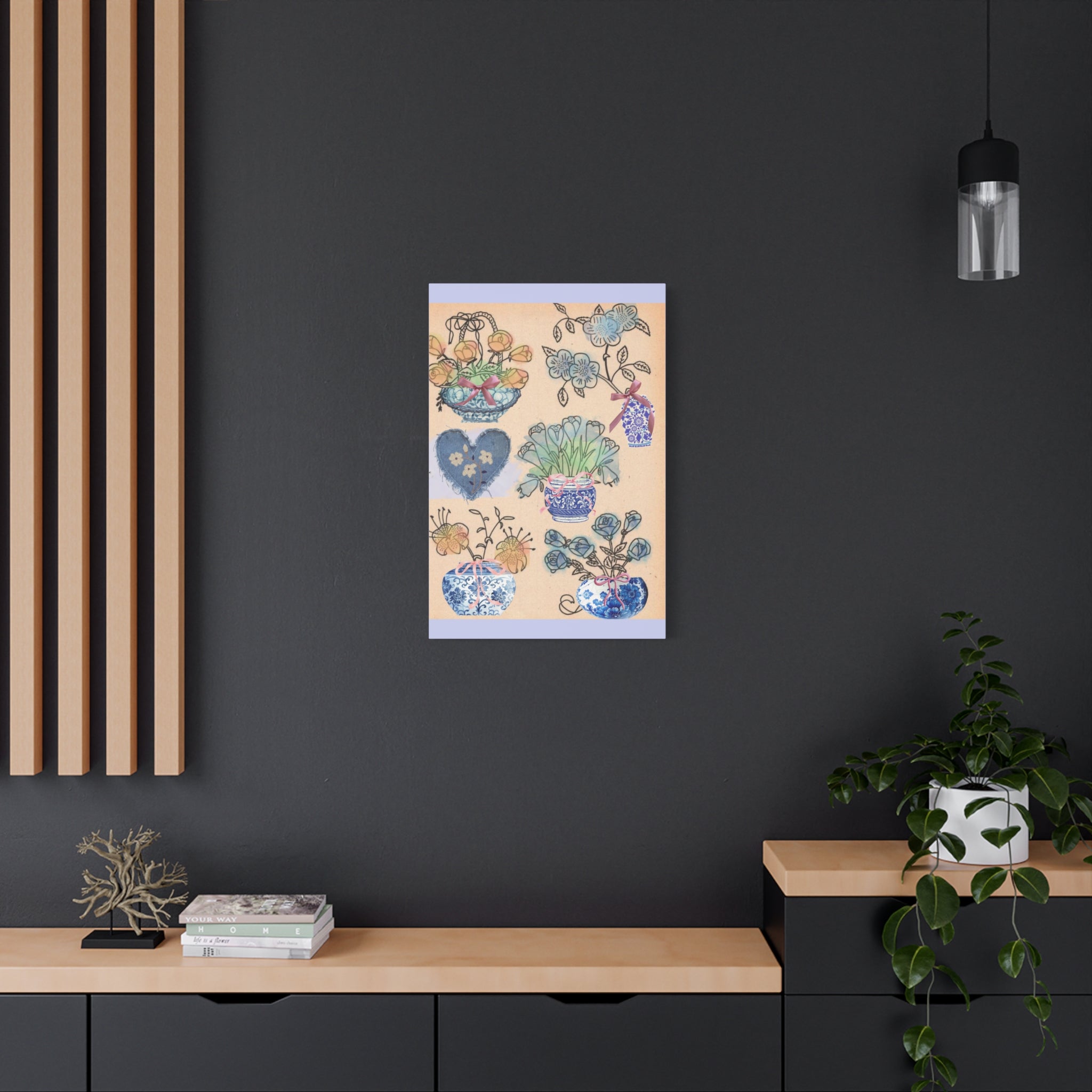 Floral Blue and White Collage Canvas Art "Congratulation, she's a girl!"  — Vintage Style wall decor Female Owned Business