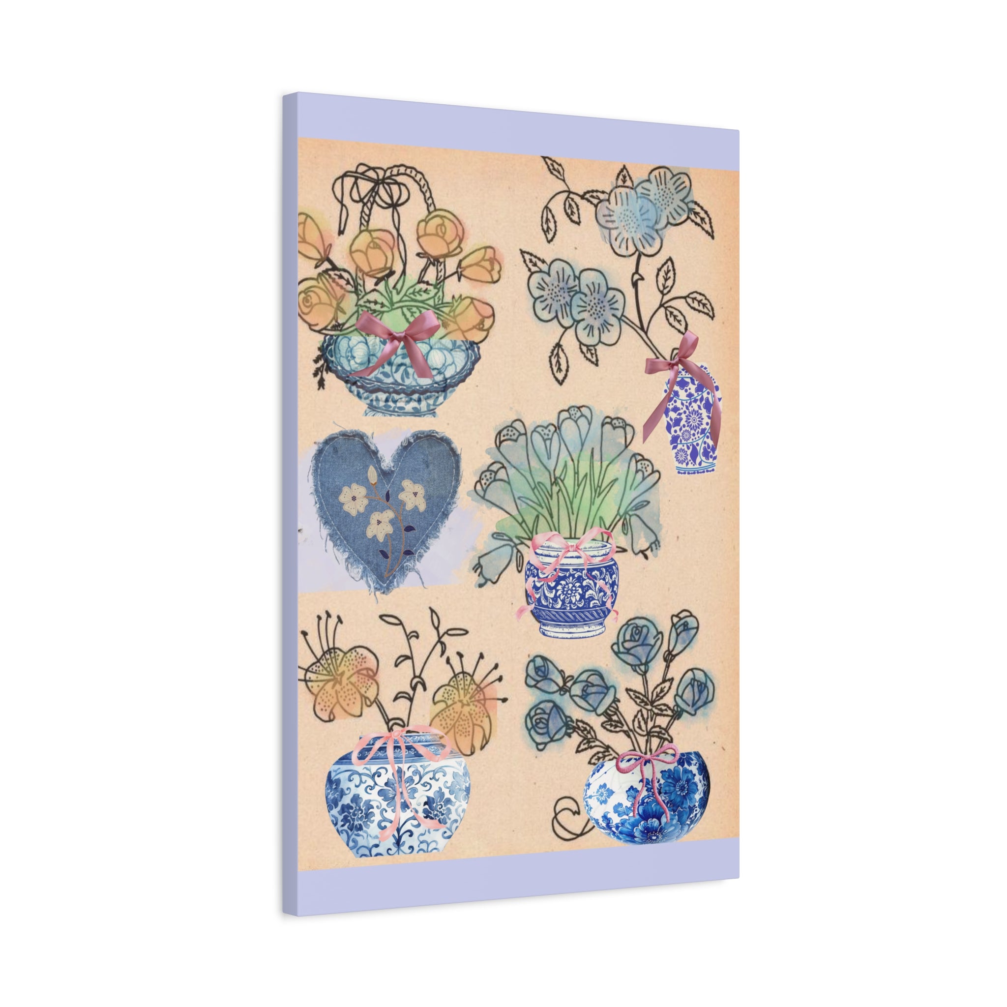 Floral Blue and White Collage Canvas Art "Congratulation, she's a girl!"  — Vintage Style wall decor Female Owned Business