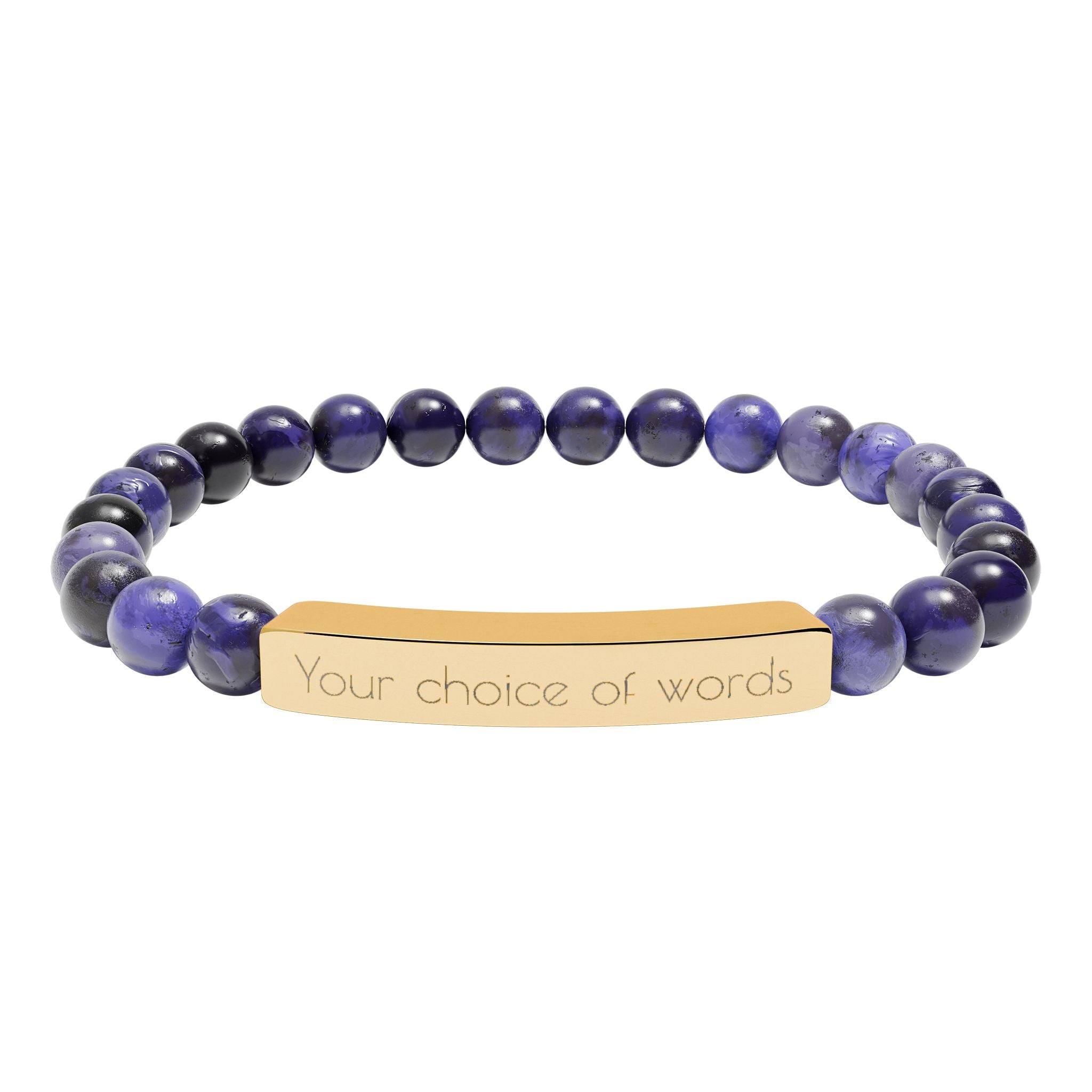 Custom Engravable Natural Stone Bead Bracelet — Personalized Bar Stretch Bracelet - YOU CHOOSE THE WORDS or PHRASE