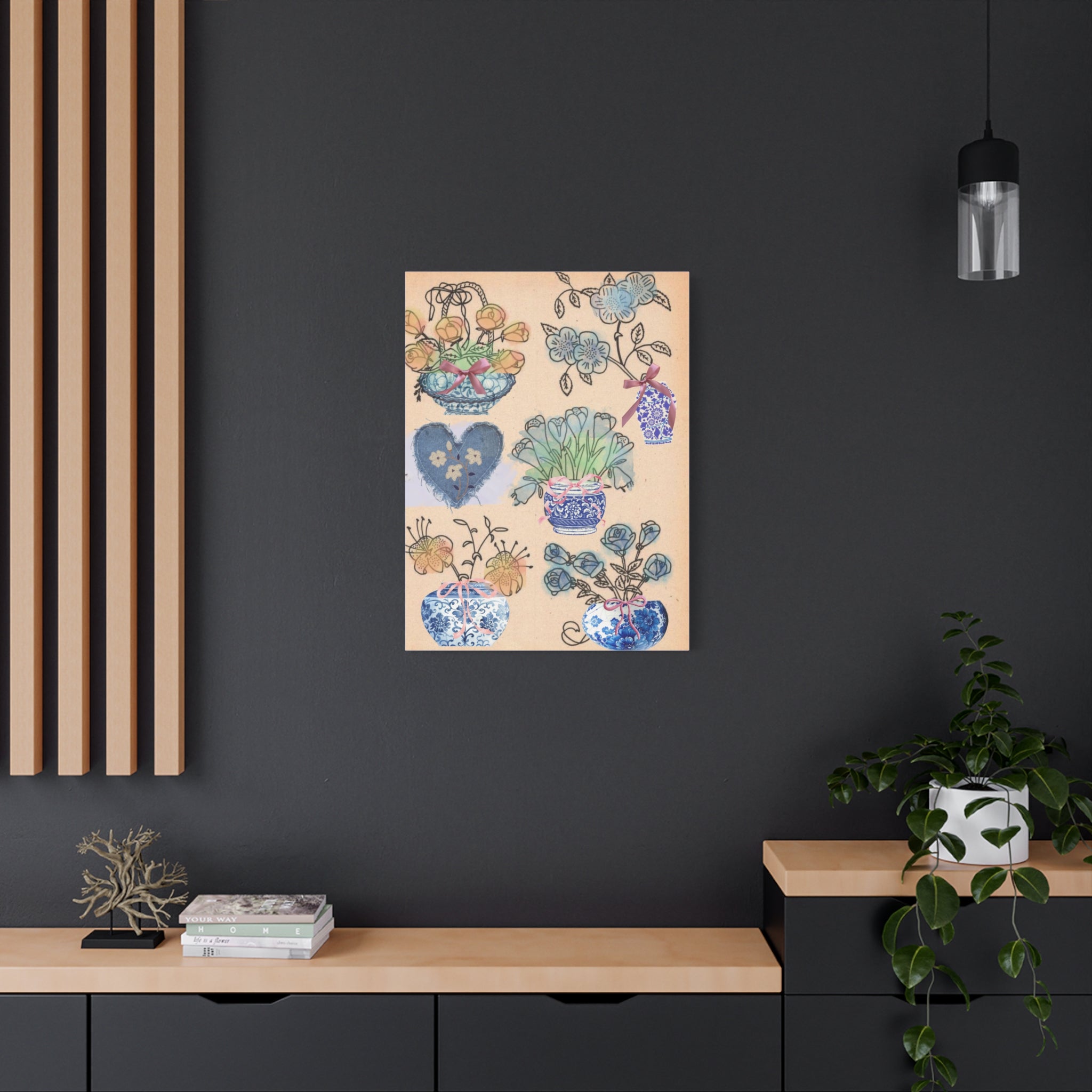 Floral Blue and White Collage Canvas Art "Congratulation, she's a girl!"  — Vintage Style wall decor Female Owned Business