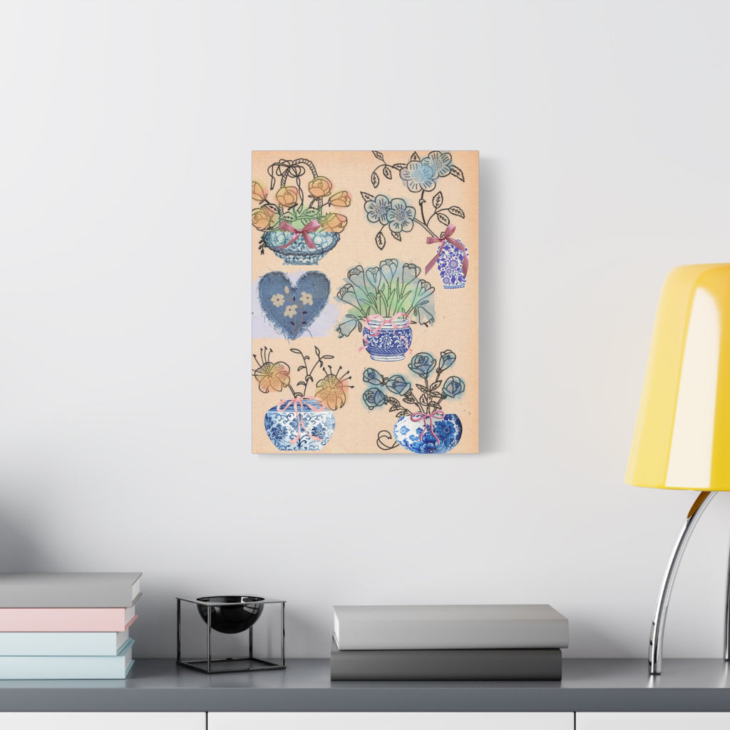 Floral Blue and White Collage Canvas Art "Congratulation, she's a girl!"  — Vintage Style wall decor Female Owned Business