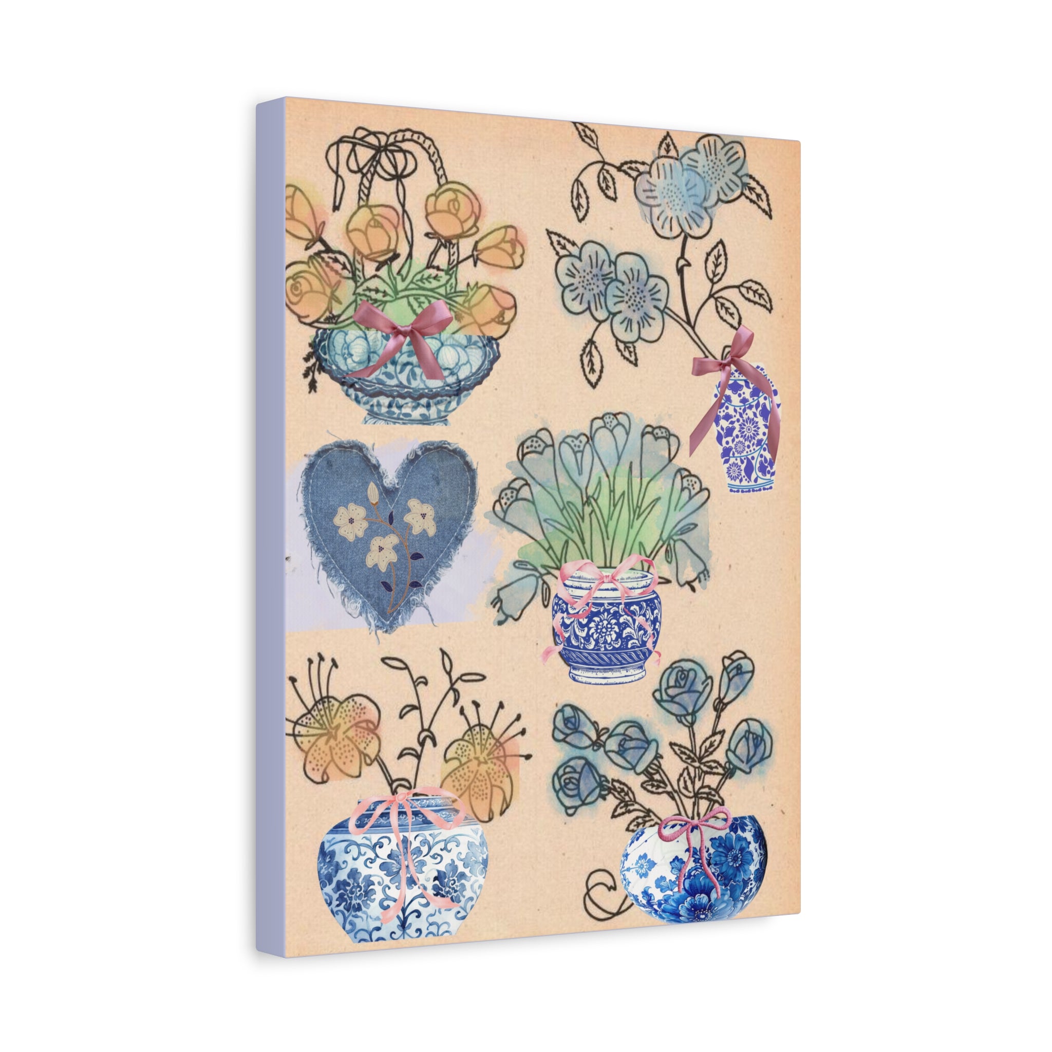 Floral Blue and White Collage Canvas Art "Congratulation, she's a girl!"  — Vintage Style wall decor Female Owned Business