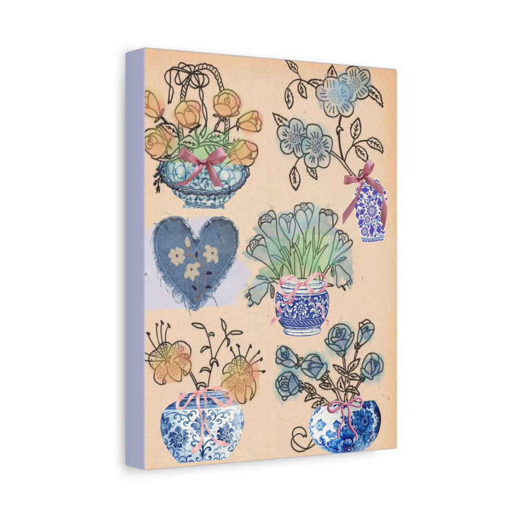 Floral Blue and White Collage Canvas Art "Congratulation, she's a girl!"  — Vintage Style wall decor Female Owned Business