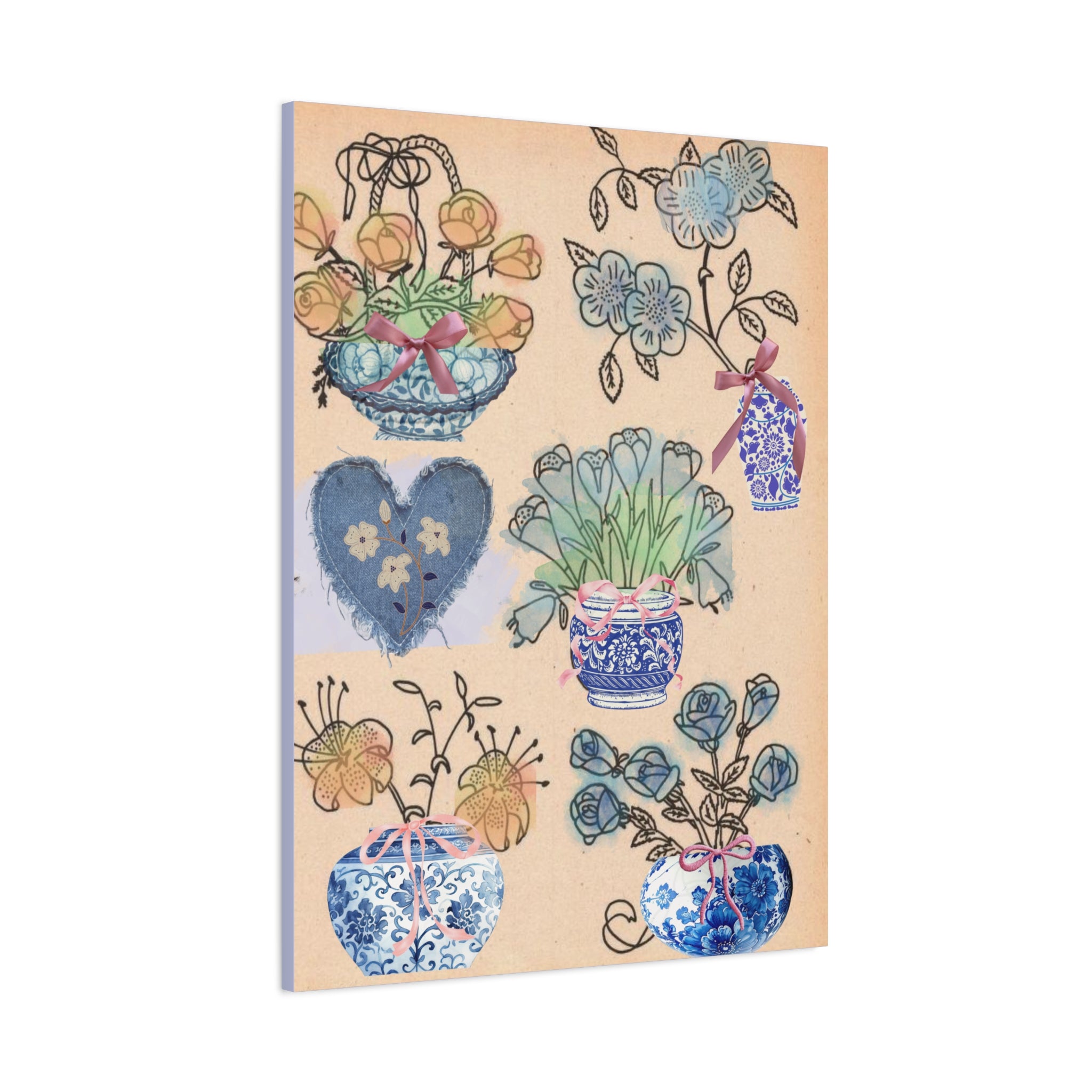 Floral Blue and White Collage Canvas Art "Congratulation, she's a girl!"  — Vintage Style wall decor Female Owned Business