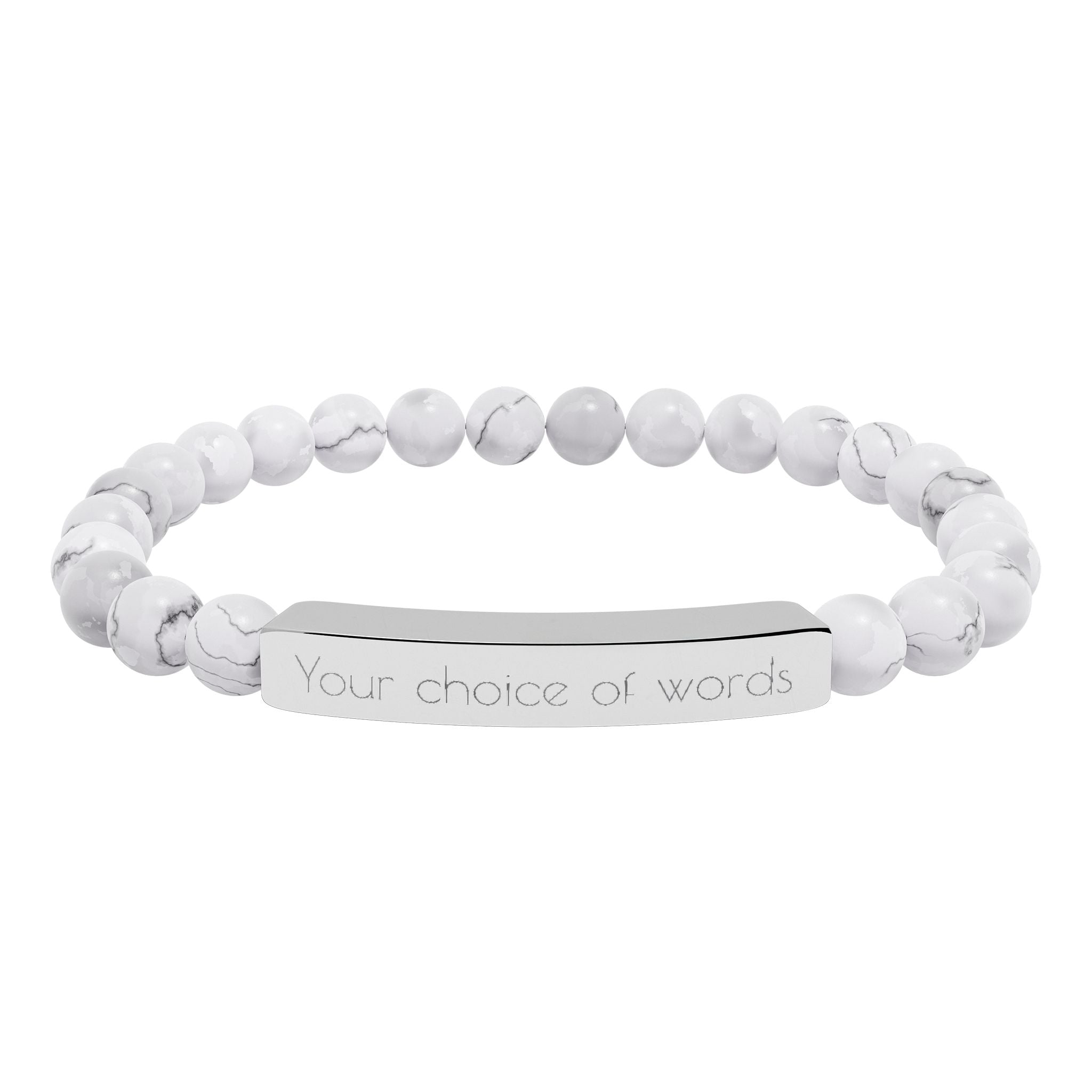 Custom Engravable Natural Stone Bead Bracelet — Personalized Bar Stretch Bracelet - YOU CHOOSE THE WORDS or PHRASE