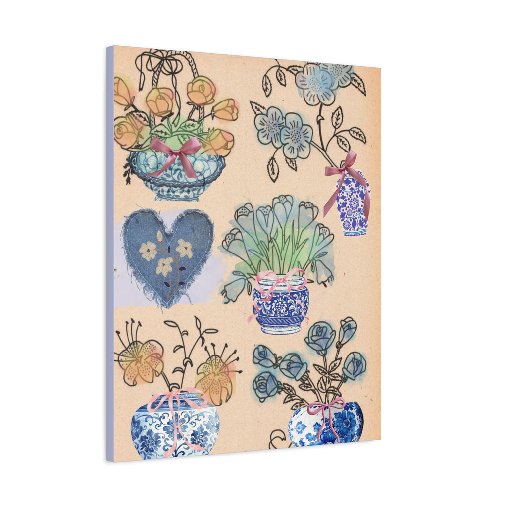 Floral Blue and White Collage Canvas Art "Congratulation, she's a girl!"  — Vintage Style wall decor Female Owned Business