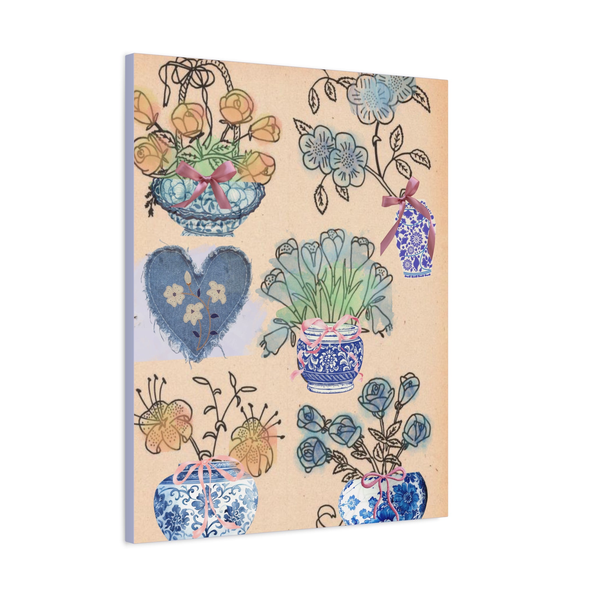 Floral Blue and White Collage Canvas Art "Congratulation, she's a girl!"  — Vintage Style wall decor Female Owned Business