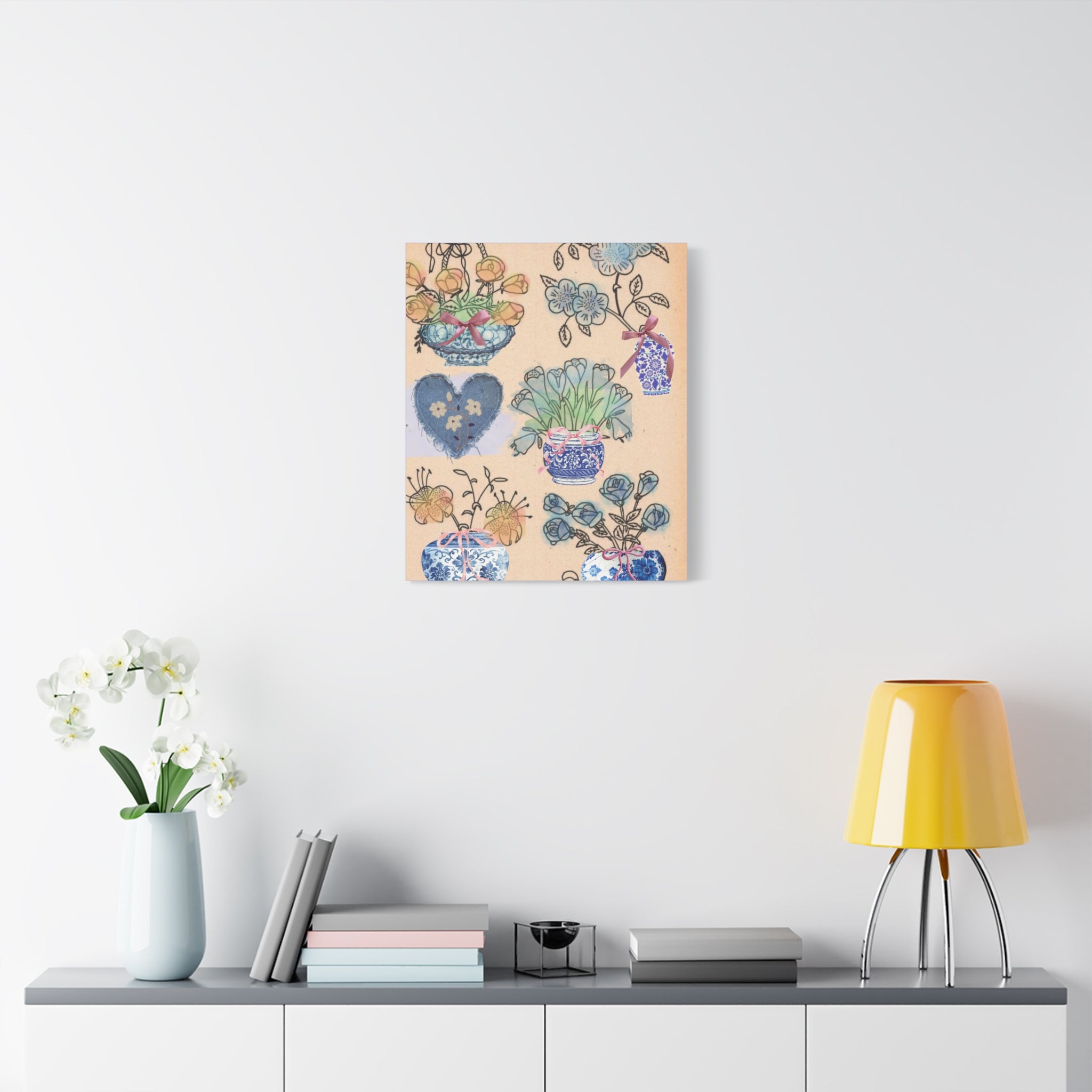 Floral Blue and White Collage Canvas Art "Congratulation, she's a girl!"  — Vintage Style wall decor Female Owned Business