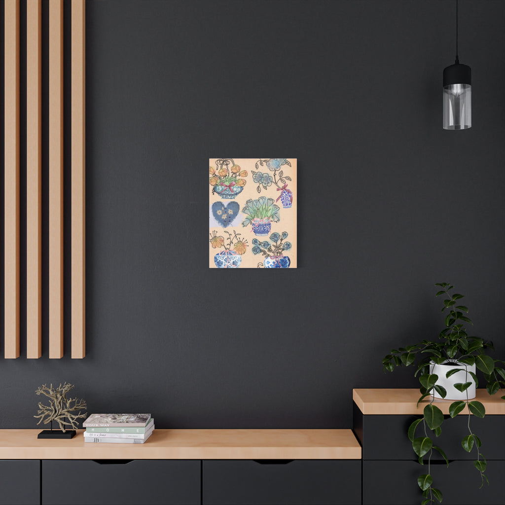 Floral Blue and White Collage Canvas Art "Congratulation, she's a girl!"  — Vintage Style wall decor Female Owned Business