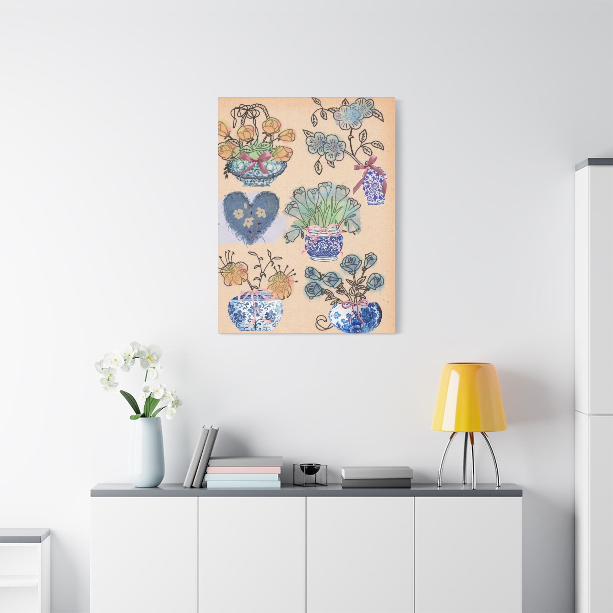 Floral Blue and White Collage Canvas Art "Congratulation, she's a girl!"  — Vintage Style wall decor Female Owned Business