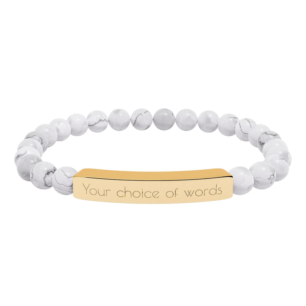 Custom Engravable Natural Stone Bead Bracelet — Personalized Bar Stretch Bracelet - YOU CHOOSE THE WORDS or PHRASE