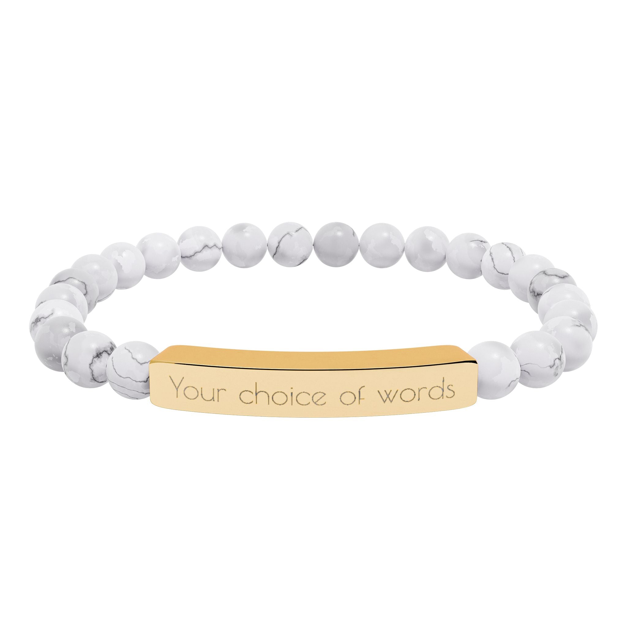 Custom Engravable Natural Stone Bead Bracelet — Personalized Bar Stretch Bracelet - YOU CHOOSE THE WORDS or PHRASE